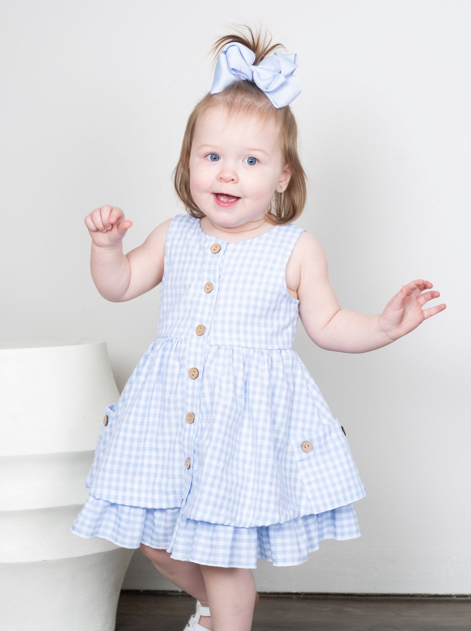 Mom & Me Blue Gingham Button Dress & Romper - Marie Nicole Clothing