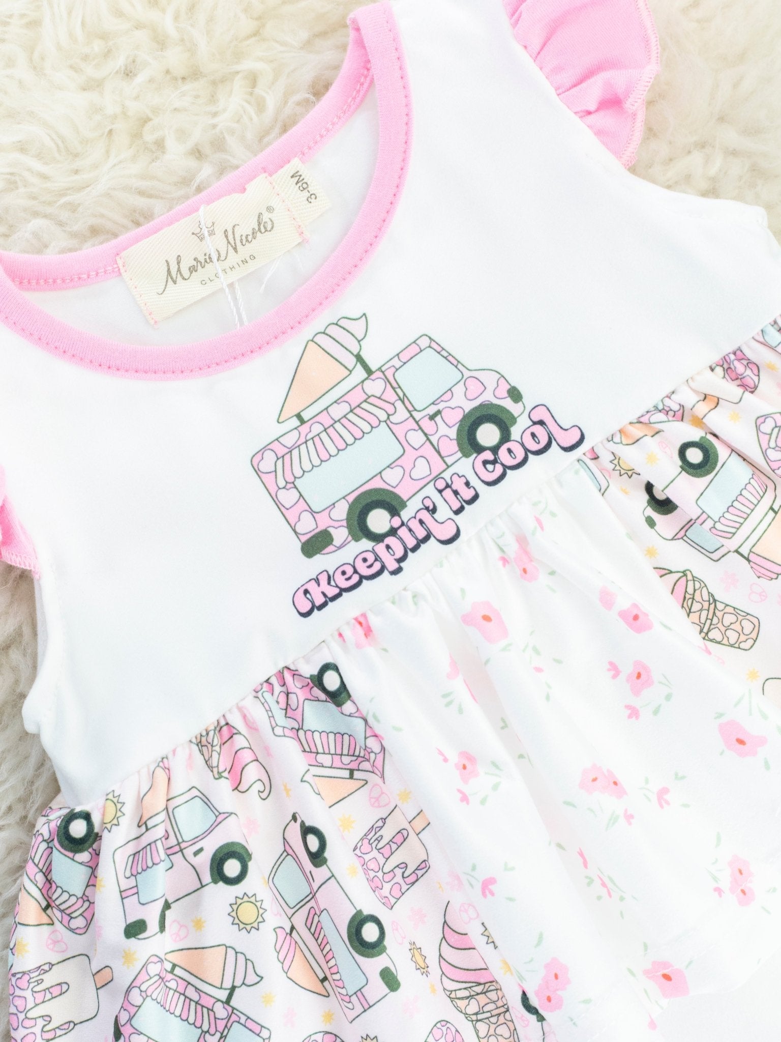 Pink Ice Cream Truck Ruffle Dressy Romper - Marie Nicole Clothing