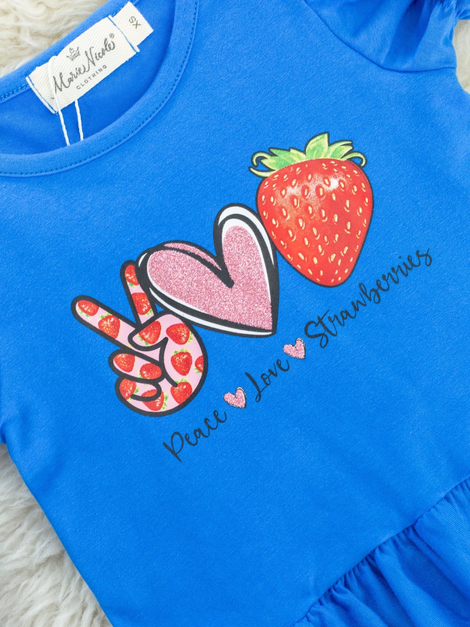 Peace, Love, Strawberry Ruffle Outfit - Marie Nicole Clothing