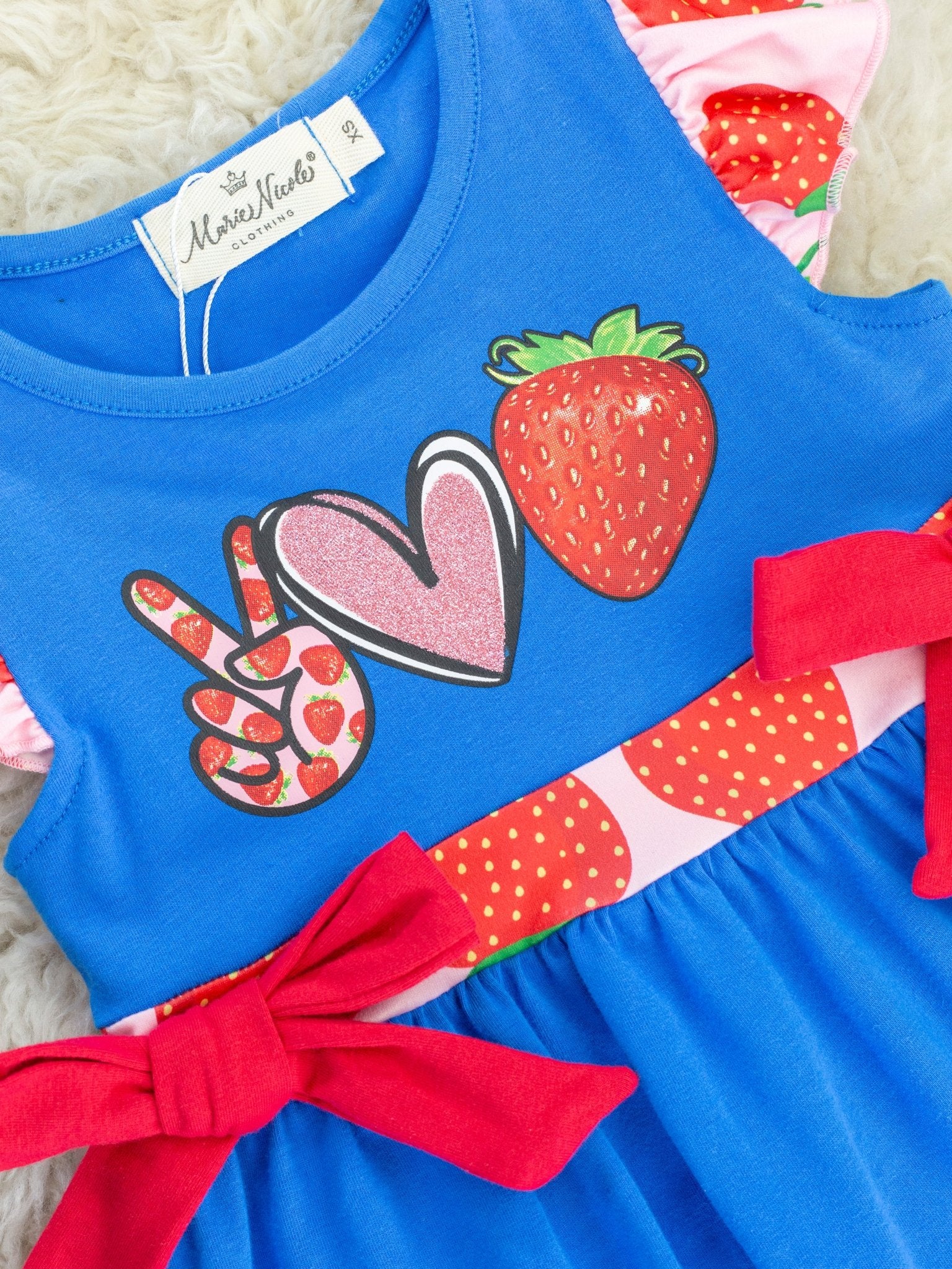 Peace, Love, Strawberry Ruffle Dress - Marie Nicole Clothing