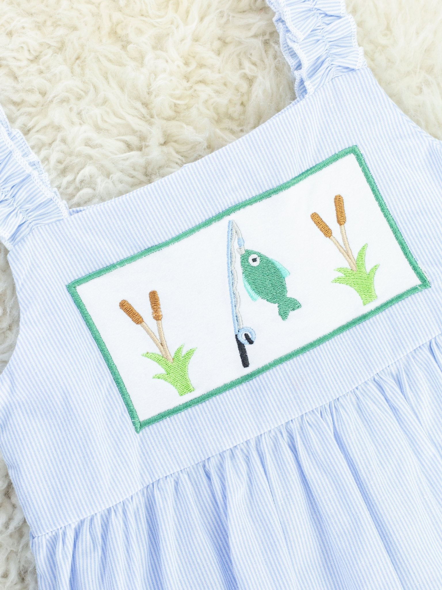 Smocked Fishing Ruffle Dress - Marie Nicole Clothing
