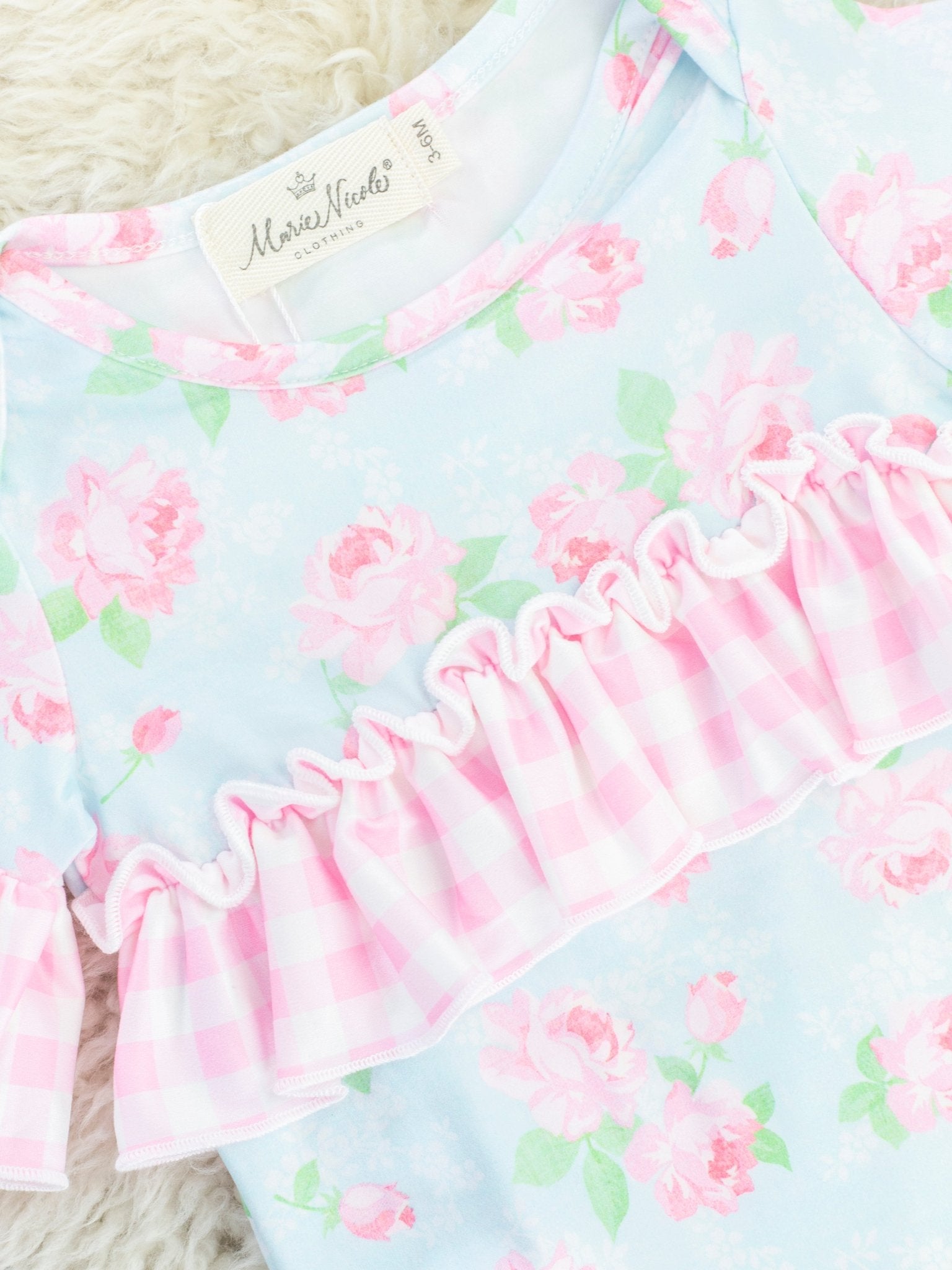 Soft Rose Gingham Ruffle Bubble Romper - Marie Nicole Clothing