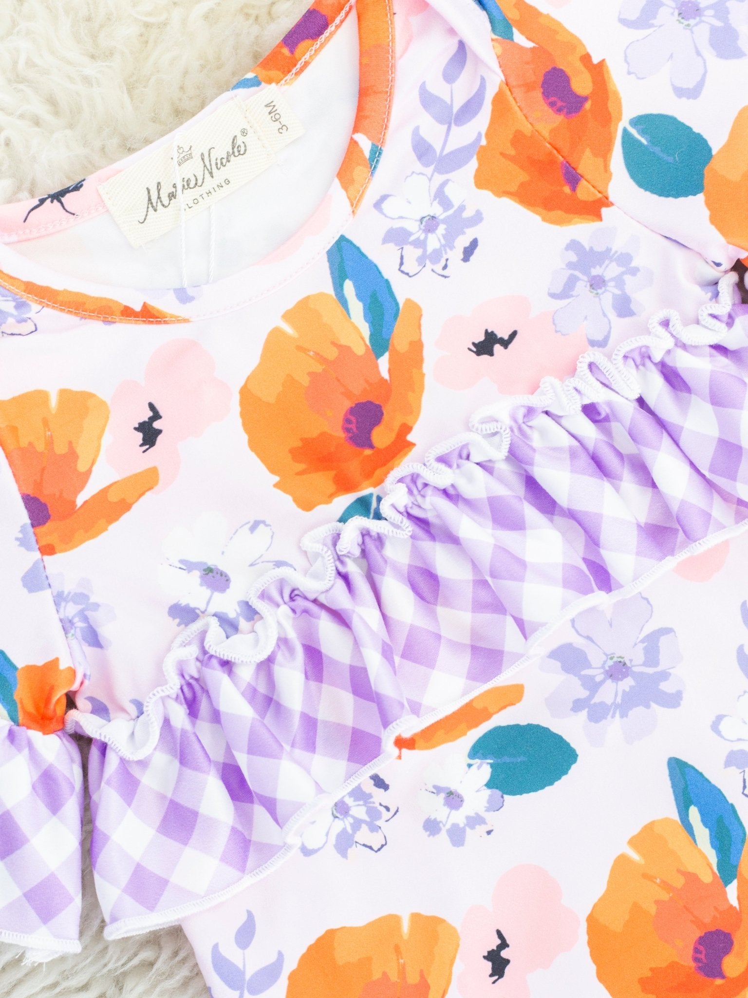 Purple Floral Gingham Ruffle Bubble Romper - Marie Nicole Clothing
