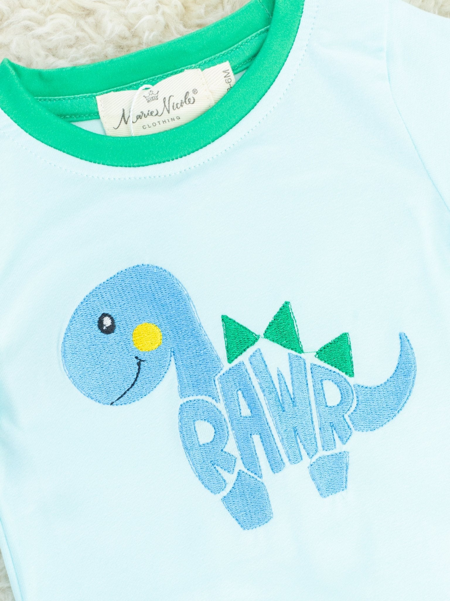 Baby Blue "Rawr" Romper - Marie Nicole Clothing