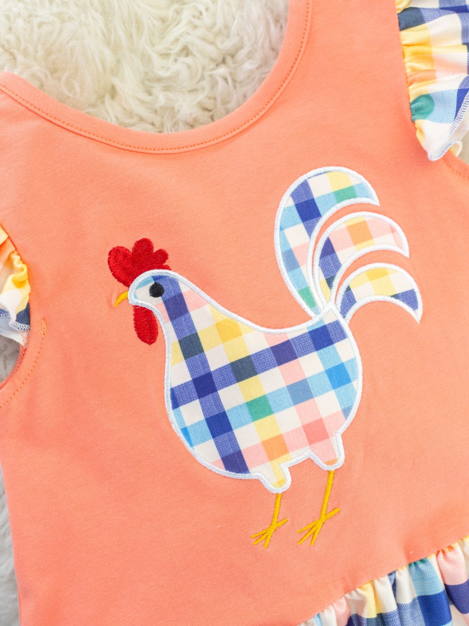 Orange Gingham Chicken Ruffle Outfit - Marie Nicole Clothing