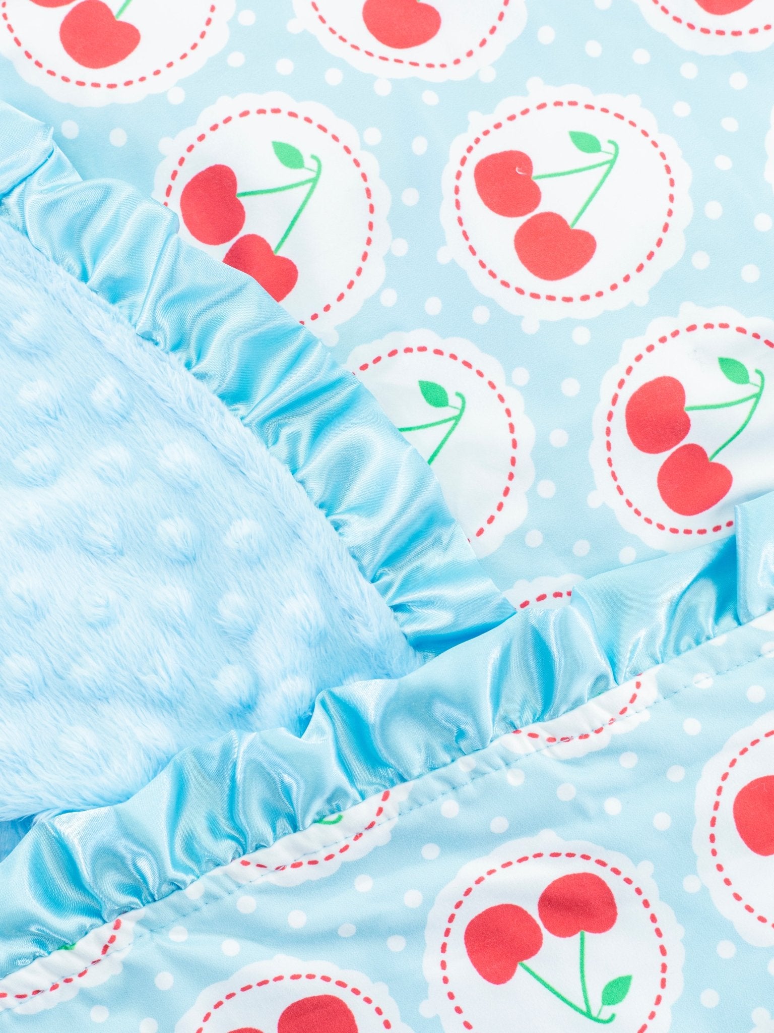 Sky Blue Cherry Minky Blanket - Marie Nicole Clothing