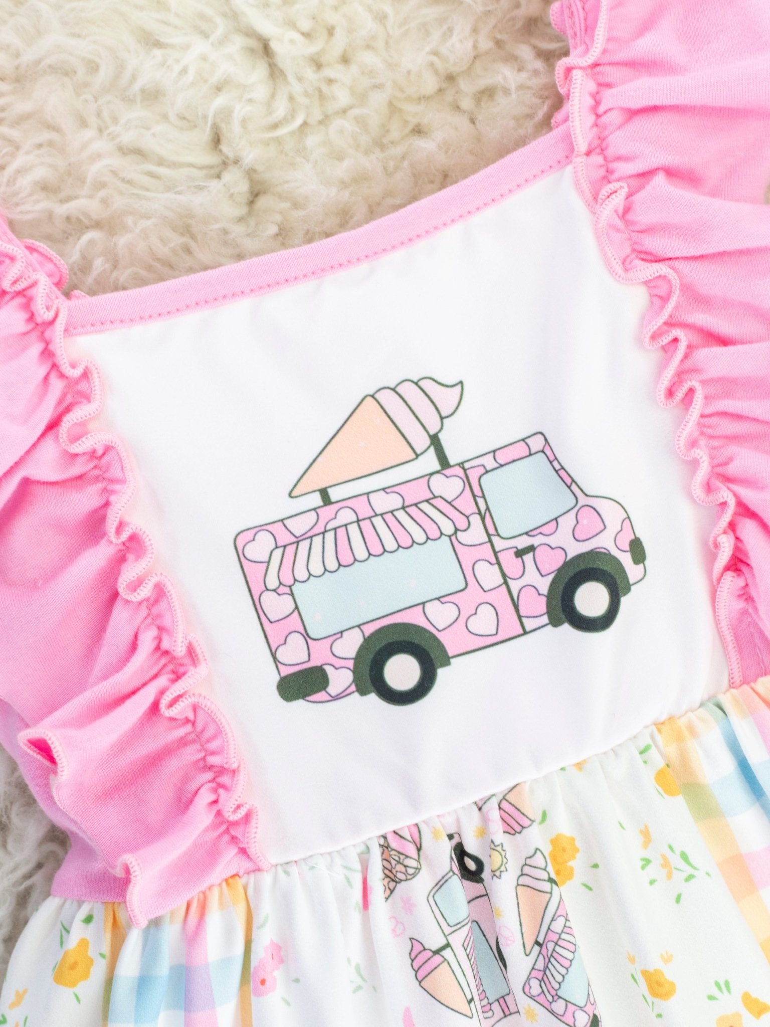 Pink Ice Cream Truck Ruffle Dress - Marie Nicole Clothing