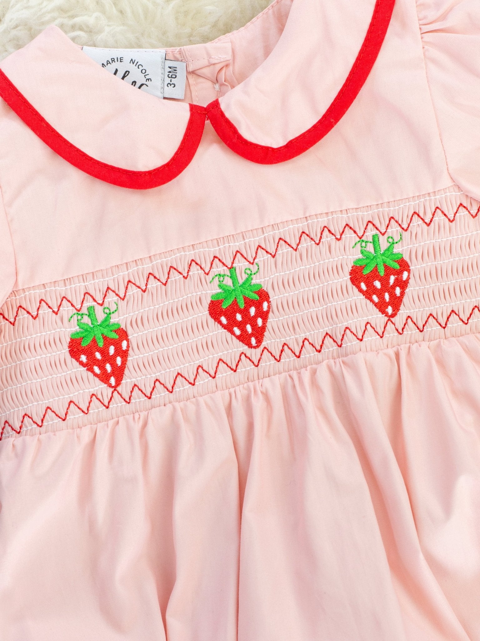 Strawberry Smocked Vintage Bubble Romper - Marie Nicole Clothing