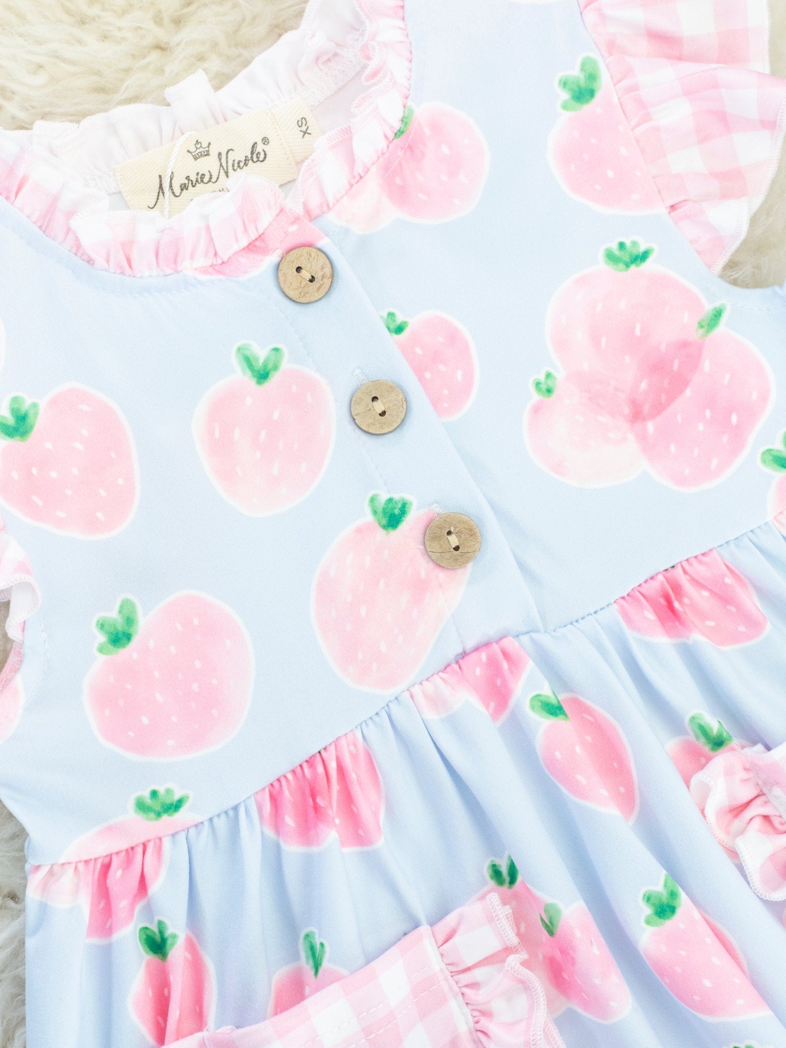 Pastel Gingham Strawberry Ruffle Outfit - Marie Nicole Clothing
