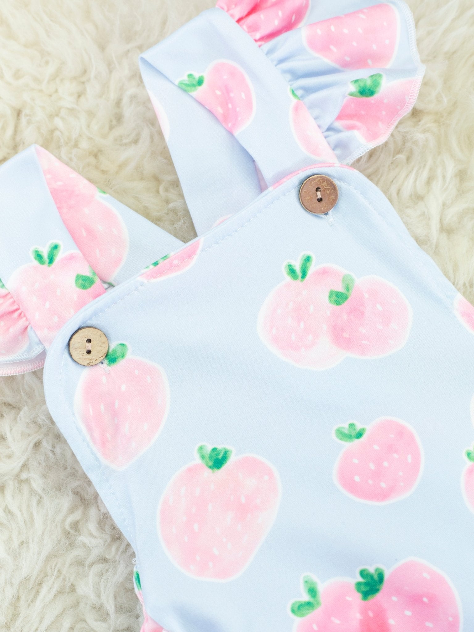 Pastel Gingham Strawberry Ruffle Bubble Romper - Marie Nicole Clothing