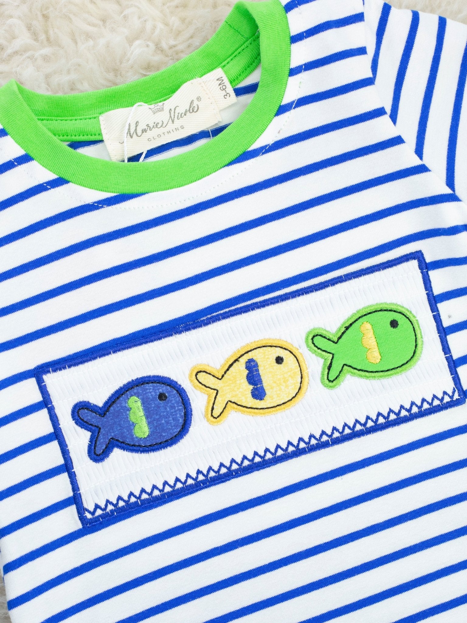 Striped Smocked Fish Romper - Marie Nicole Clothing