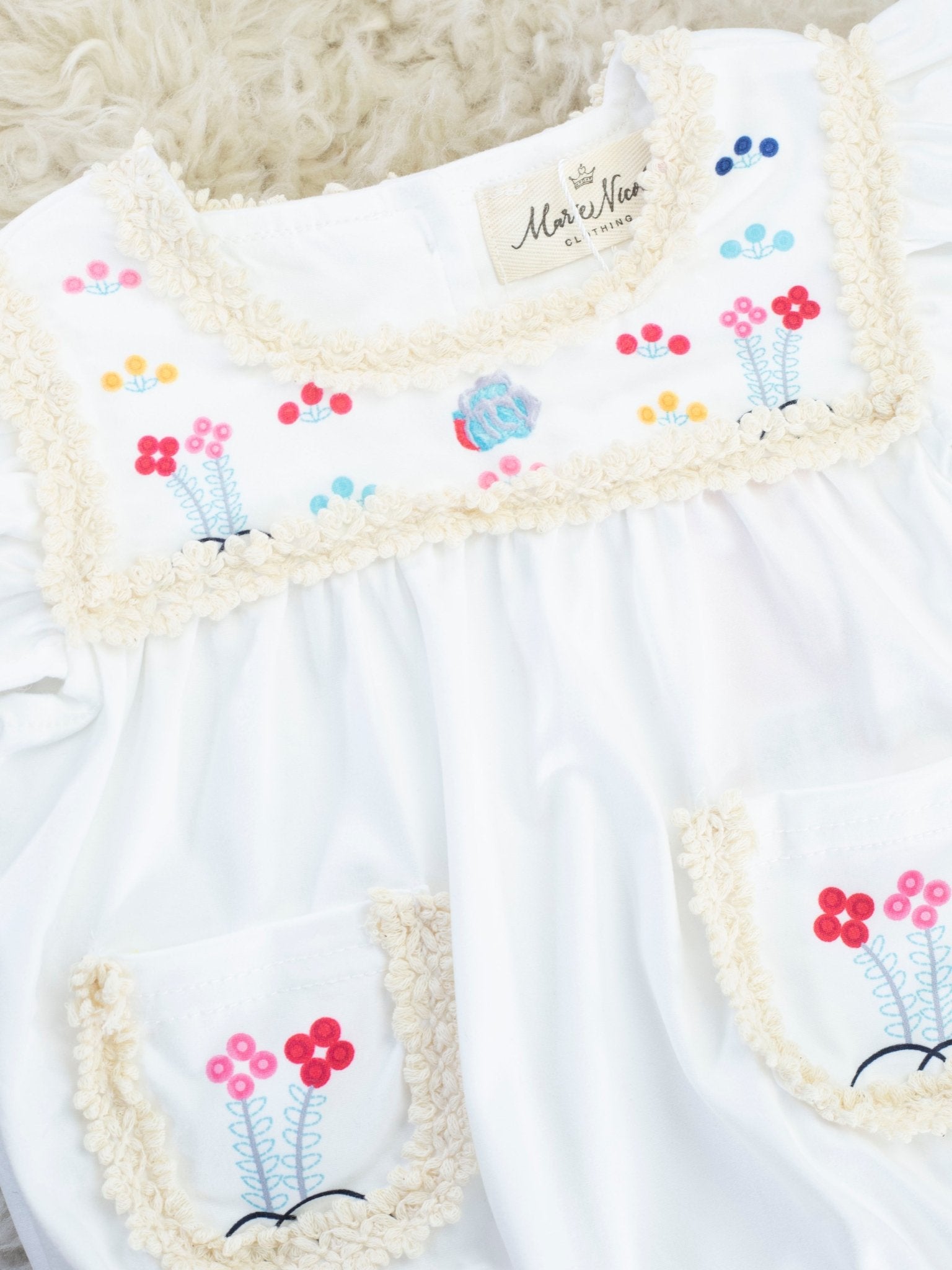 Begonia Crochet Ruffle Pocket Bubble Romper - Marie Nicole Clothing