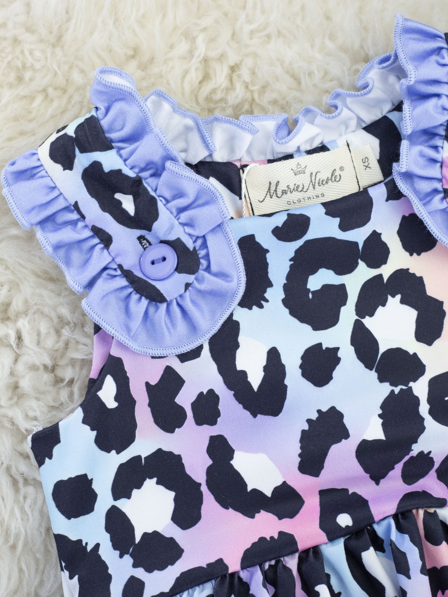 Purple Leopard Rainbow Ruffle Dress - Marie Nicole Clothing