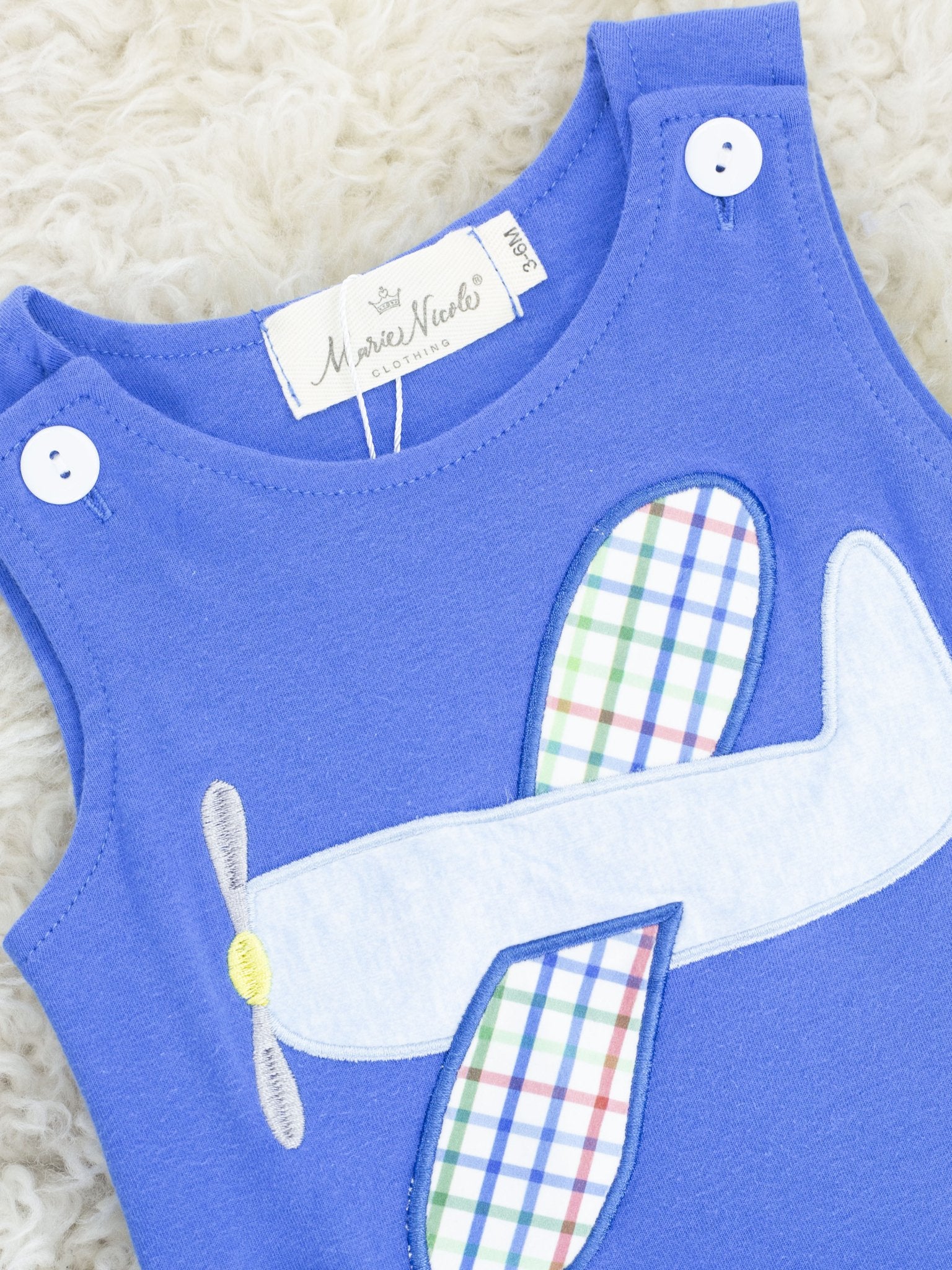 Blue Plaid Airplane Romper - Marie Nicole Clothing