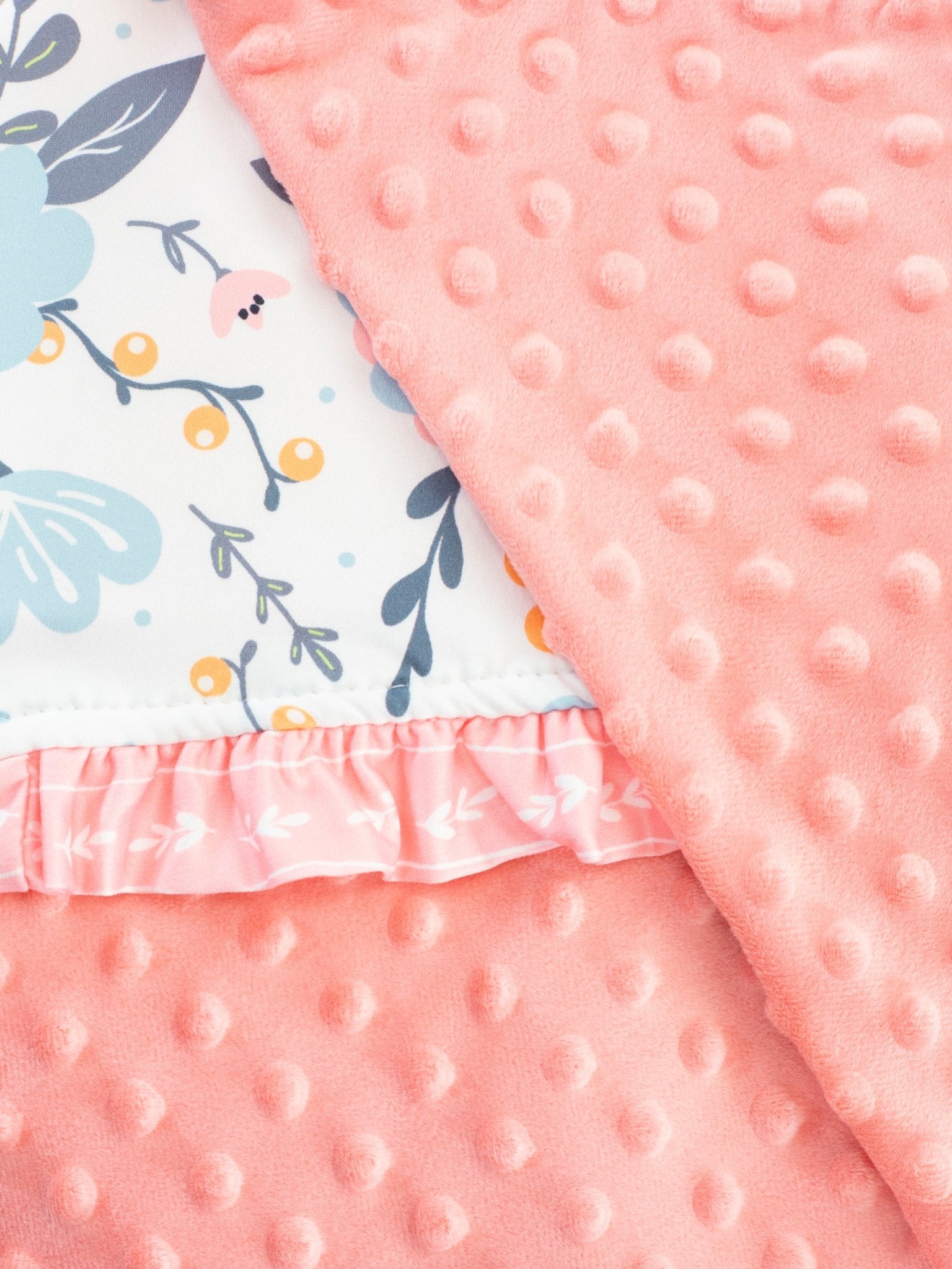 Coral Floral Minky Ruffle Blanket - Marie Nicole Clothing