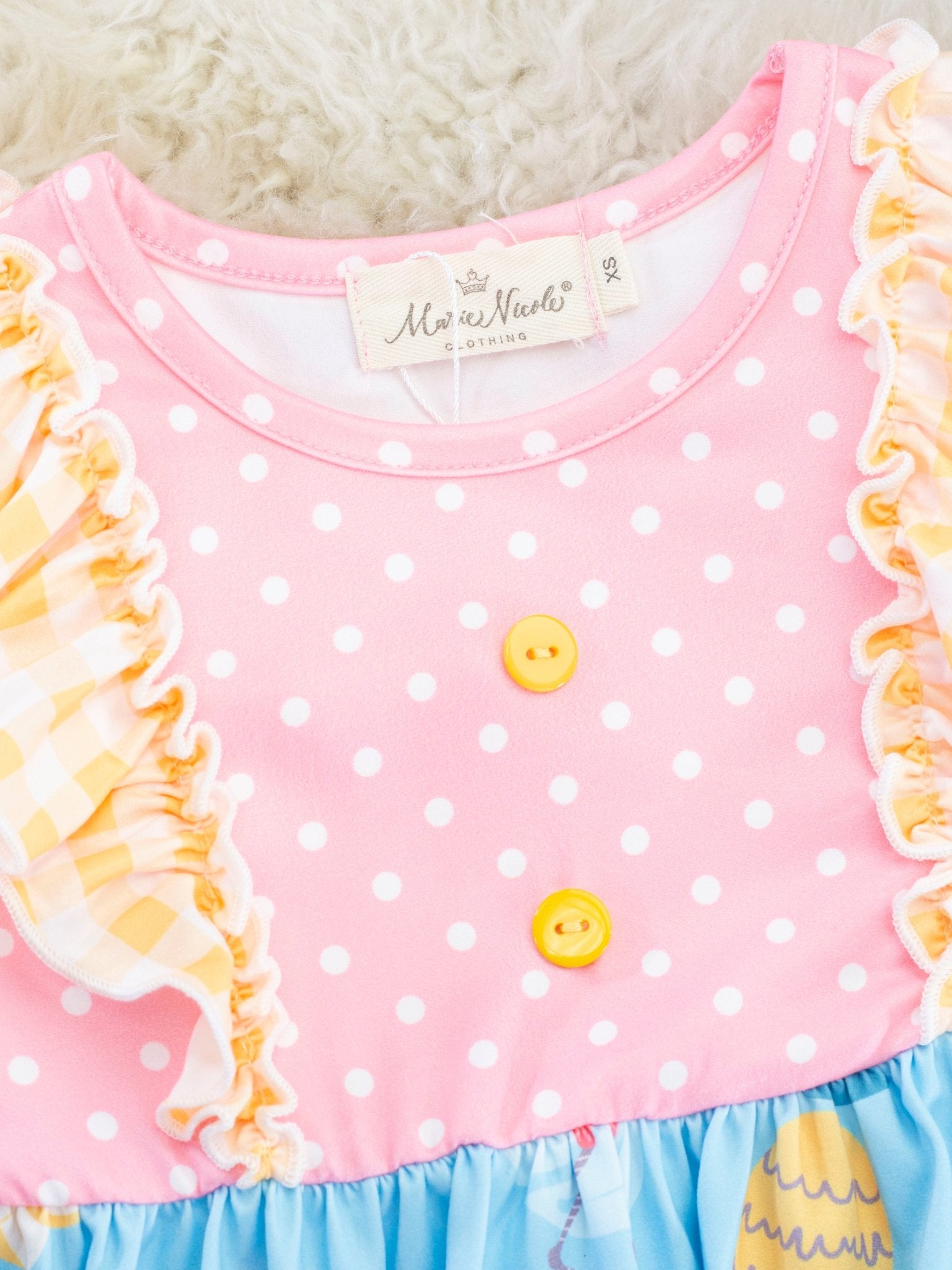Yellow Gingham Flamingo Ruffle Dress - Marie Nicole Clothing