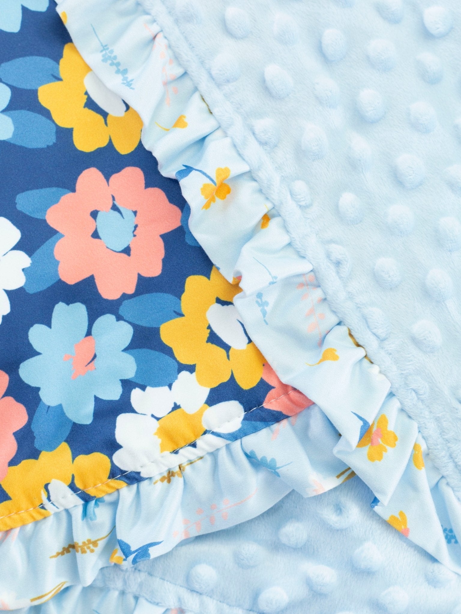 Navy Dahlia Minky Ruffle Blanket - Marie Nicole Clothing