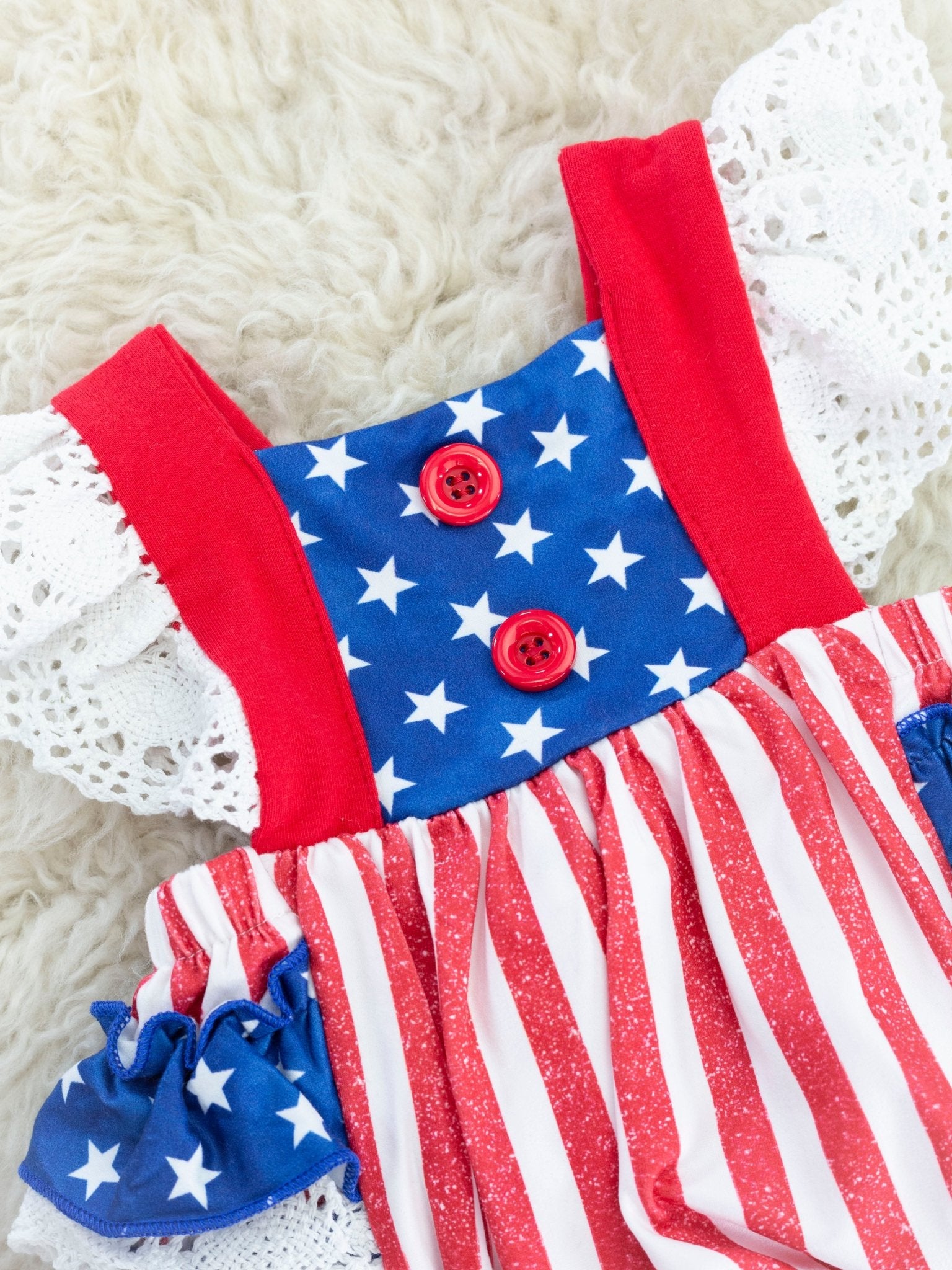 Stars & Stripes Ruffle Bubble Romper - Marie Nicole Clothing