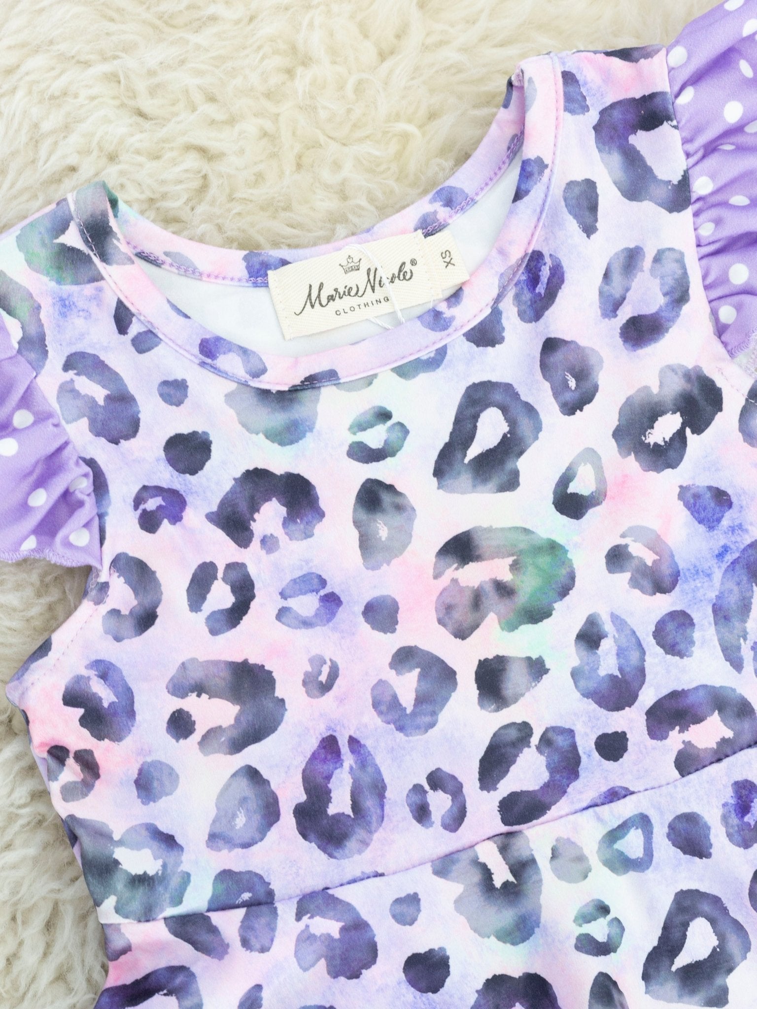 Purple Leopard Flutter Sleeve Dress - Marie Nicole Clothing