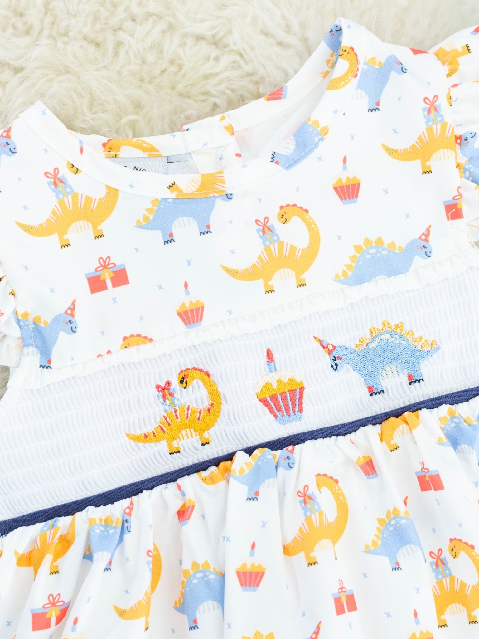 Smocked Dinosaur Party Ruffle Dress - Marie Nicole Clothing