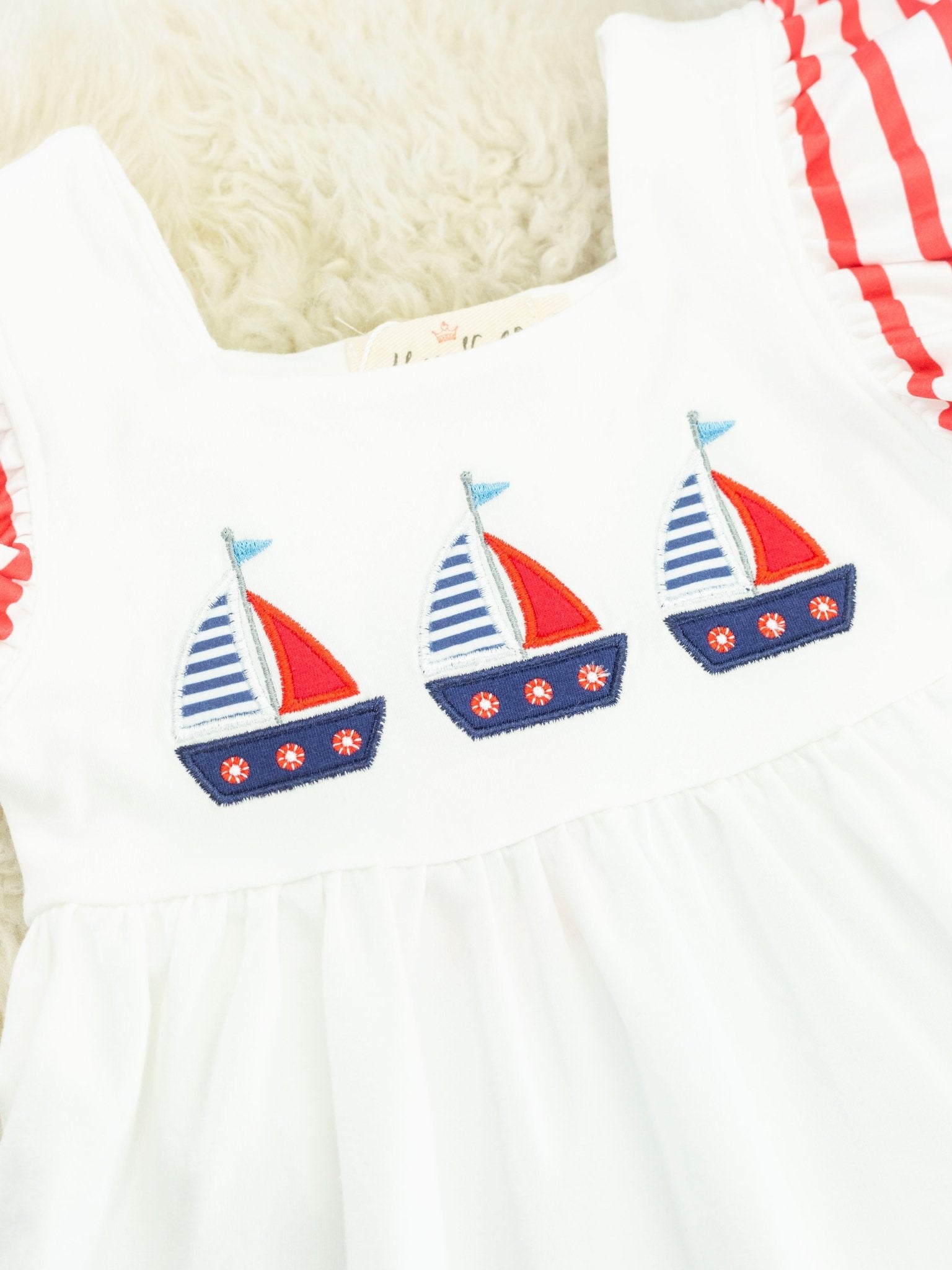Red & Blue Sailboat Ruffle Dress - Marie Nicole Clothing
