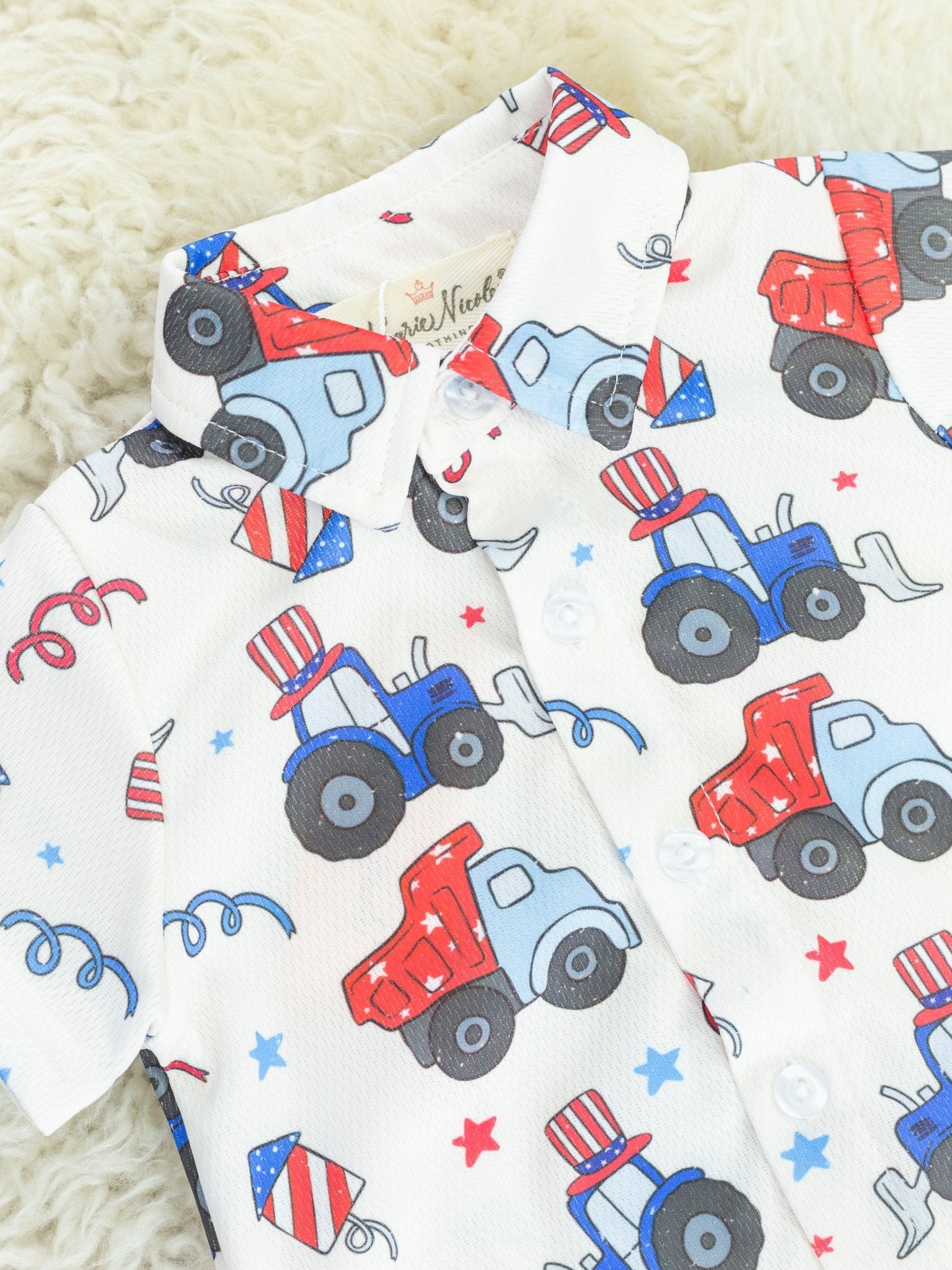 Patriotic Tractor Polo Romper - Marie Nicole Clothing