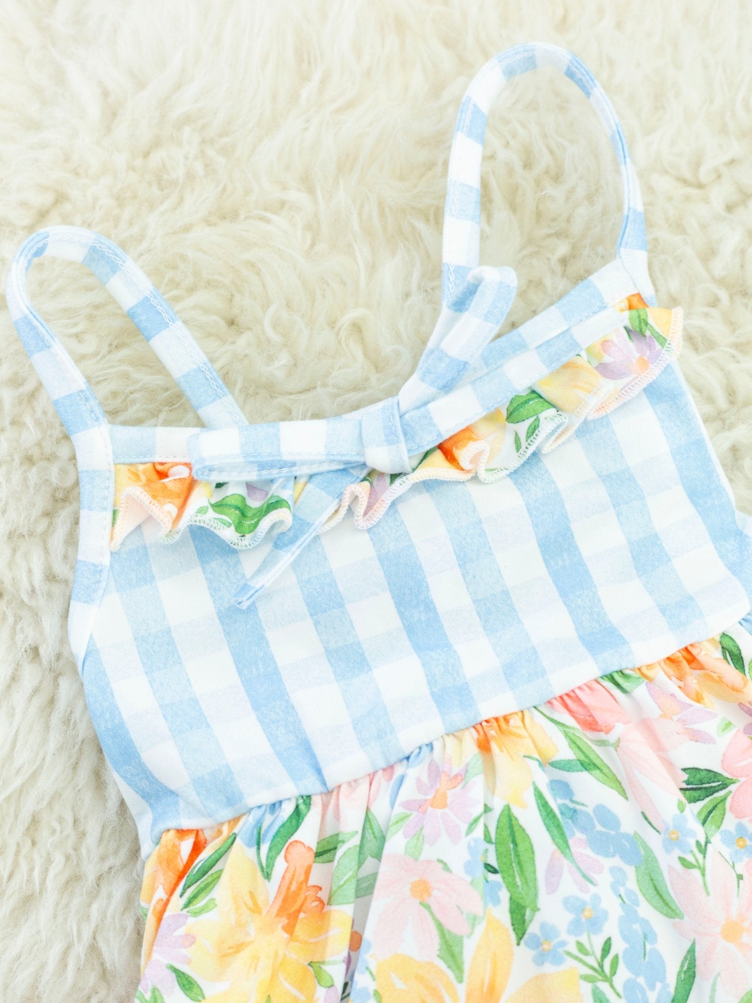 Blue Gingham & Yellow Floral Ruffle Outfit - Marie Nicole Clothing