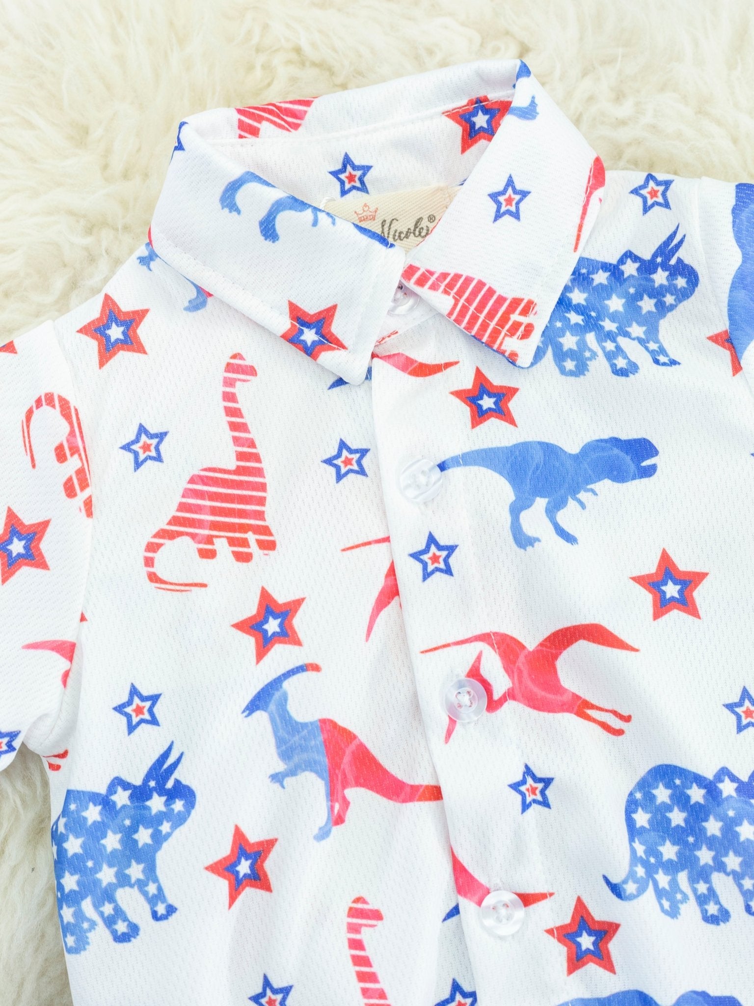 Patriotic Dinosaur Polo Romper - Marie Nicole Clothing