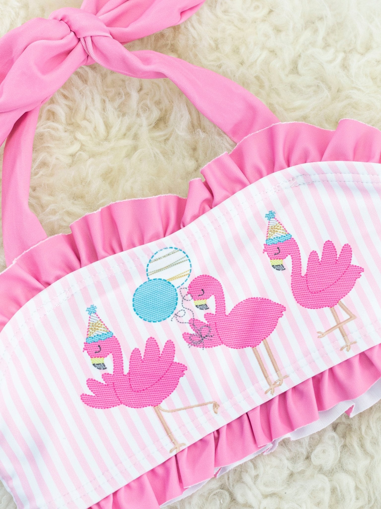 Pink Striped Flamingo Two - Piece Swimsuit - Marie Nicole Clothing