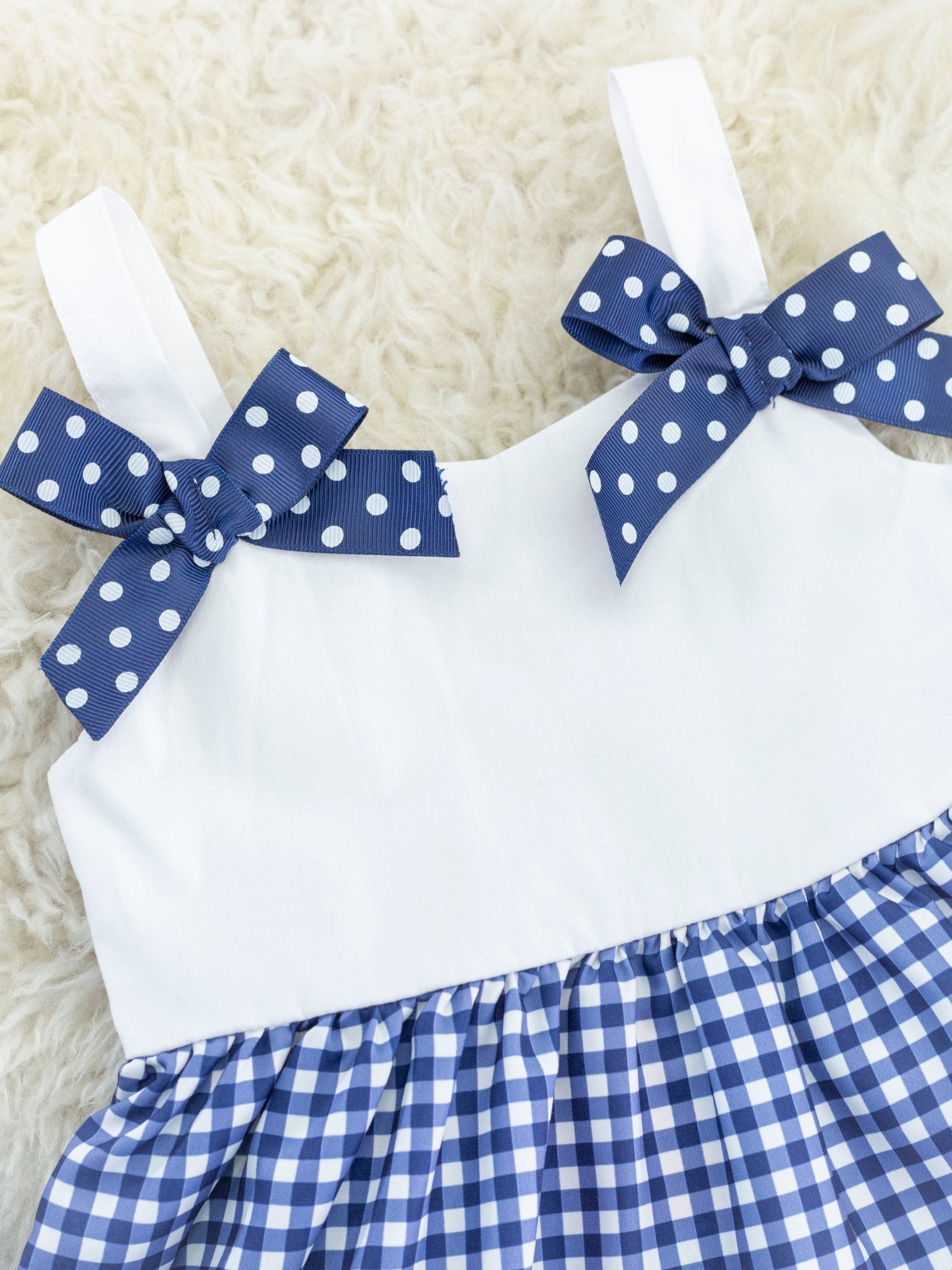 Red & Blue Gingham Bow Dress - Marie Nicole Clothing