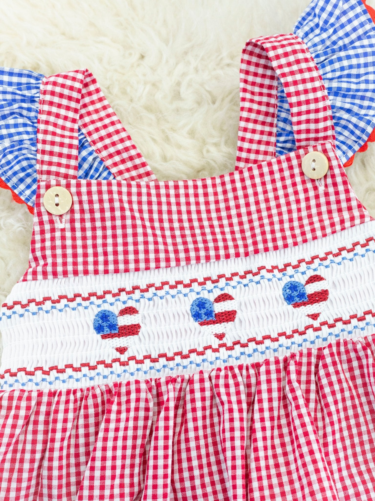 Red Gingham American Heart Smocked Outfit - Marie Nicole Clothing