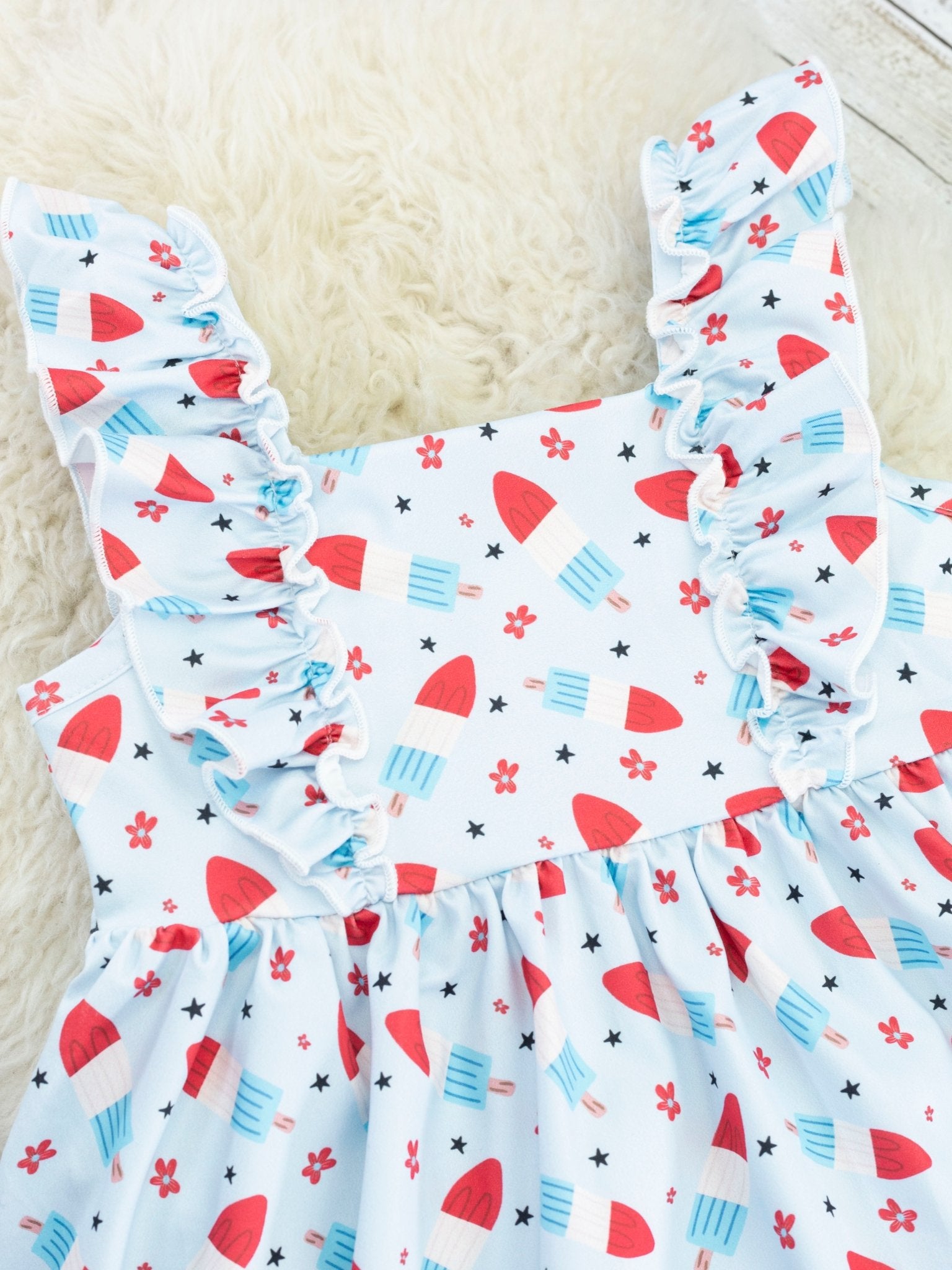 Red, White, & Blue Popsicle Ruffle Dress - Marie Nicole Clothing
