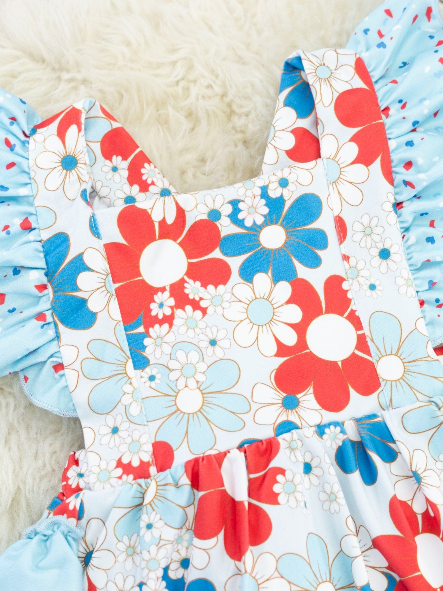 Patriotic Floral Ruffle Bubble Romper - Marie Nicole Clothing