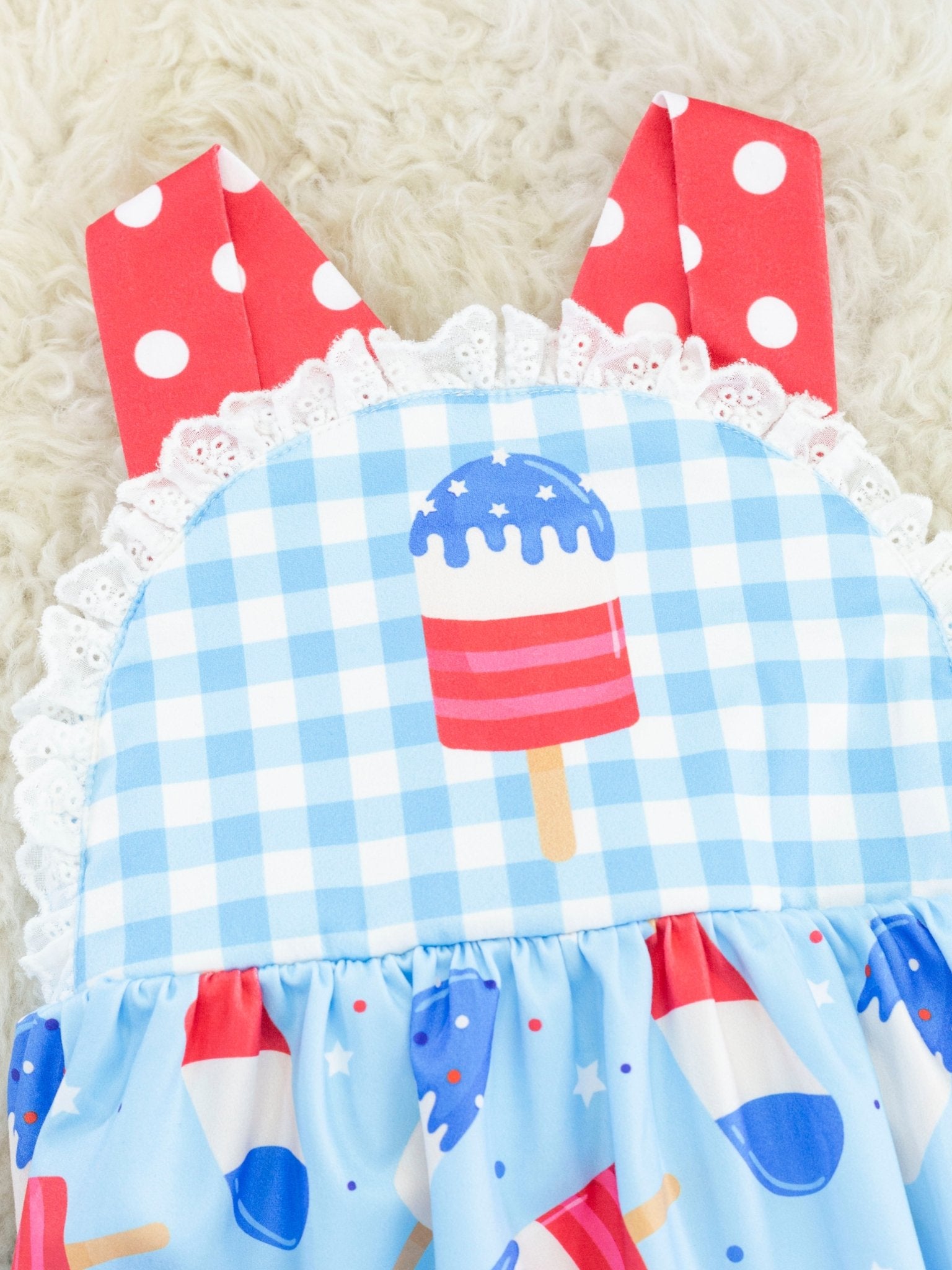 Popsicle Gingham Patriotic Ruffle Dress - Marie Nicole Clothing