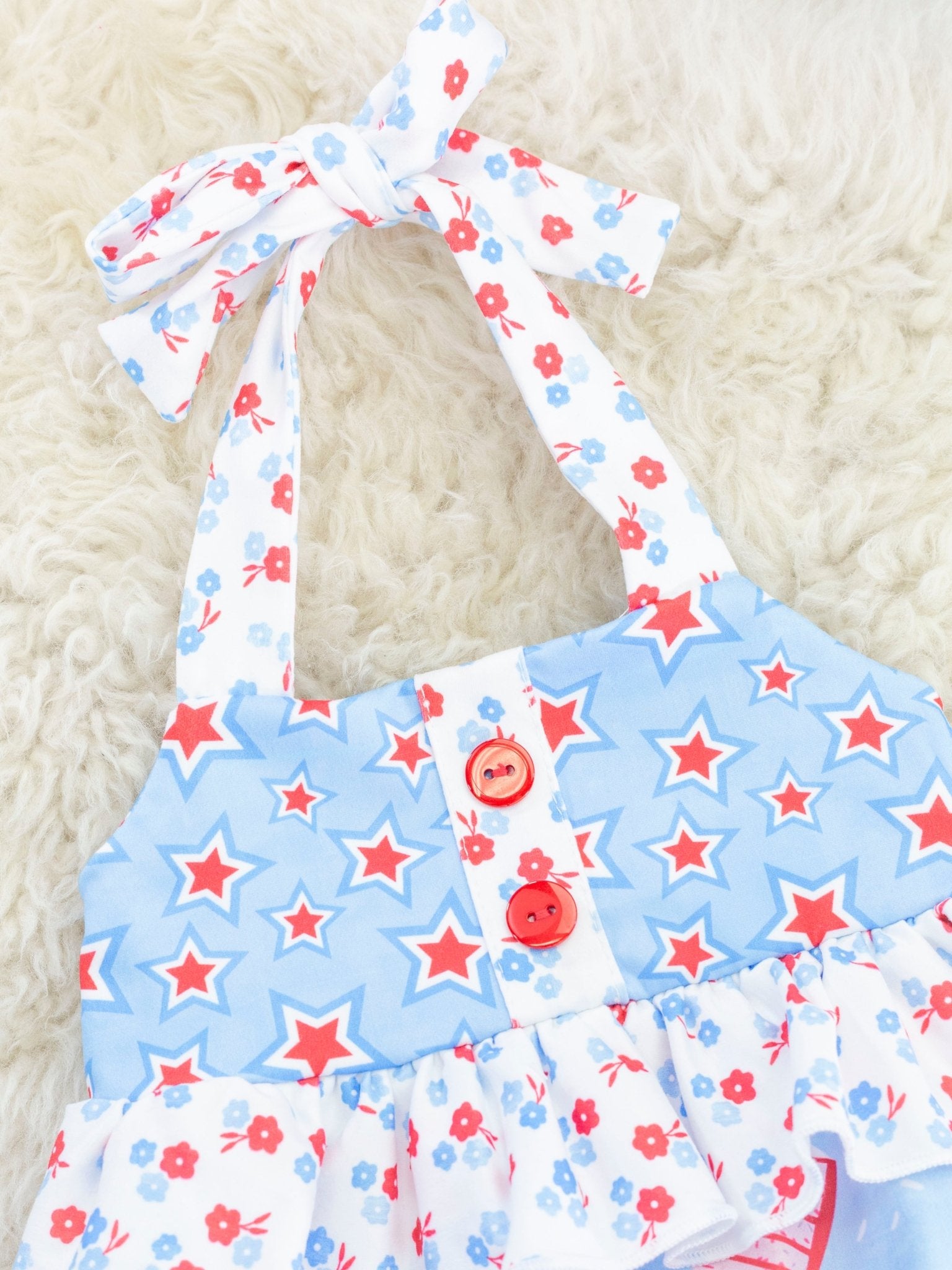 Patriotic Cake Ruffle Tie Bubble Romper - Marie Nicole Clothing