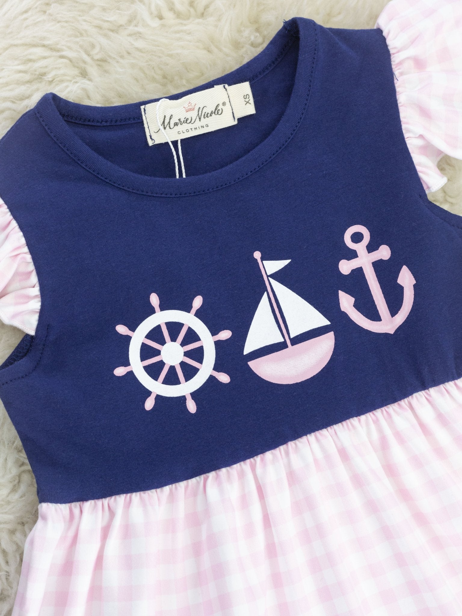 Gingham Sailboat Ruffle Dress - Marie Nicole Clothing