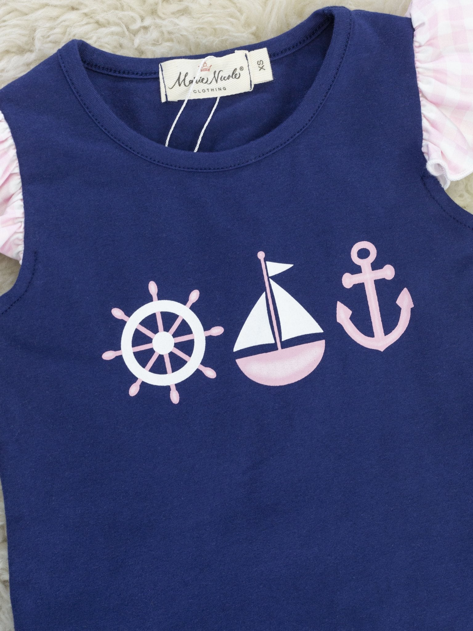 Gingham Sailboat Ruffle Outfit - Marie Nicole Clothing