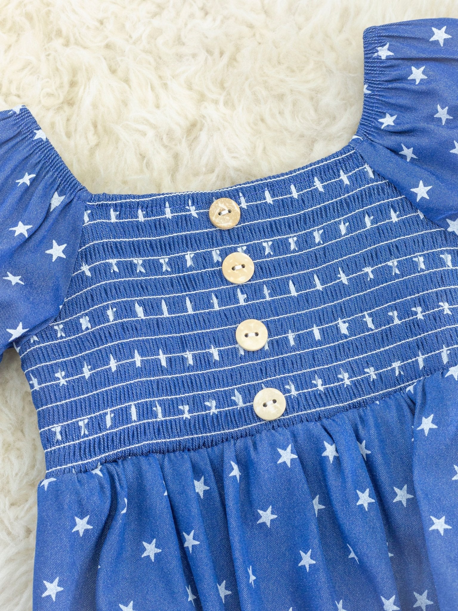 Navy Smocked Little Star Bubble Romper - Marie Nicole Clothing