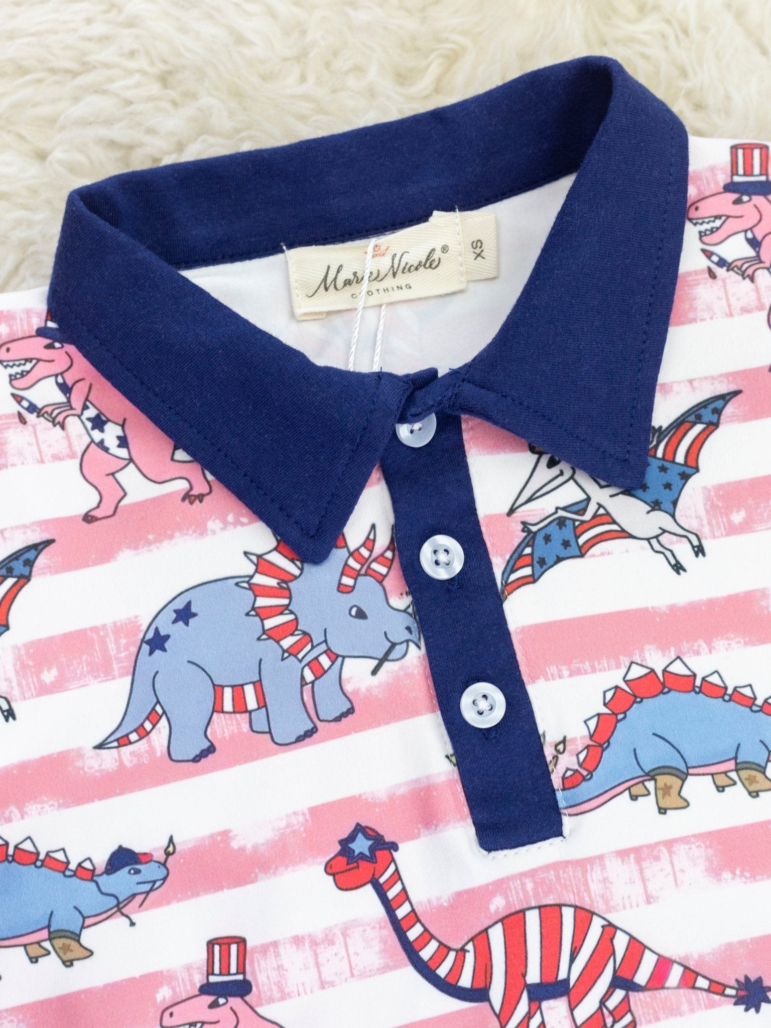 Stripe Dino Patriotic Polo - Marie Nicole Clothing