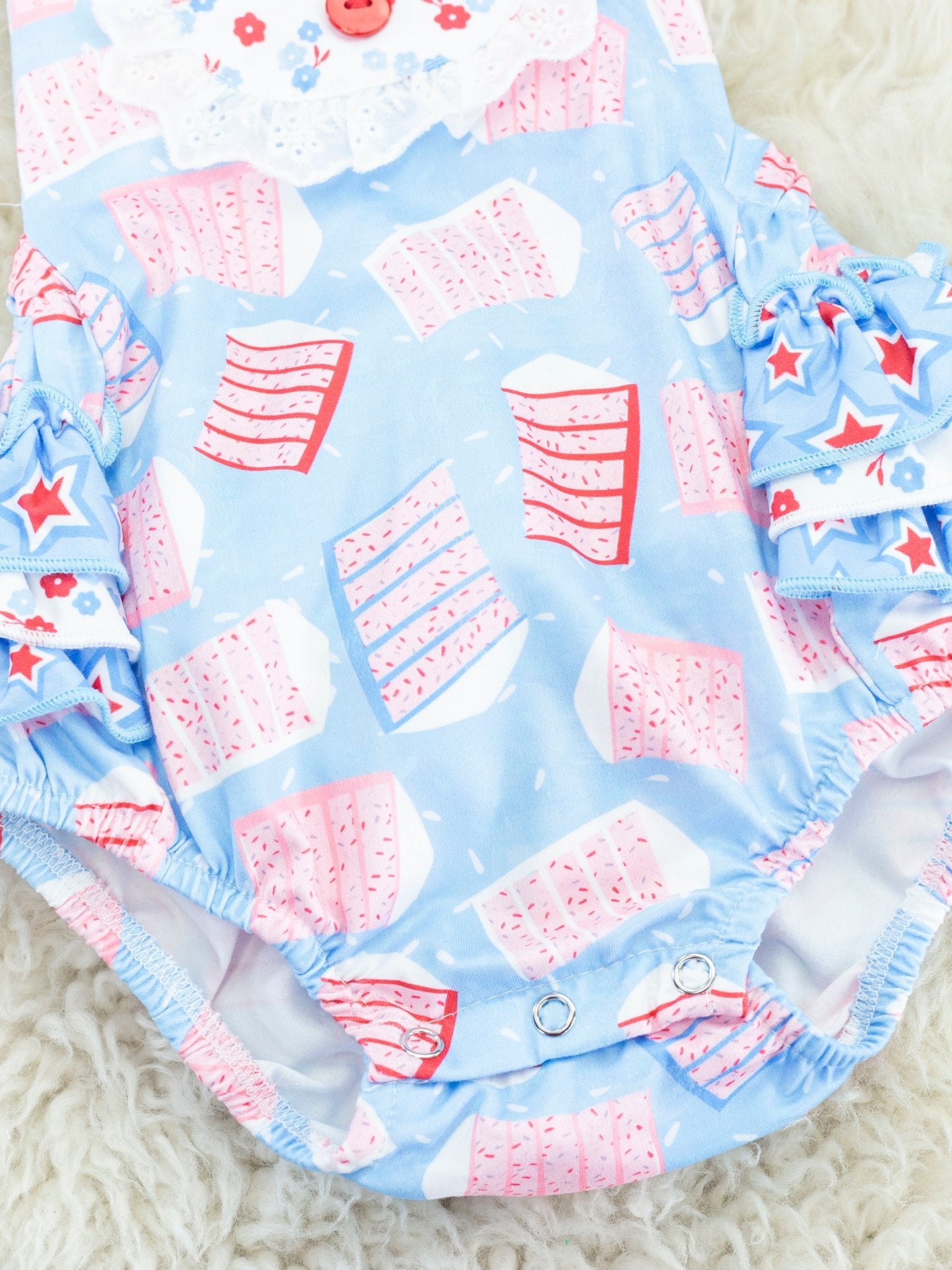 Patriotic Cake Ruffle Bubble Romper - Marie Nicole Clothing