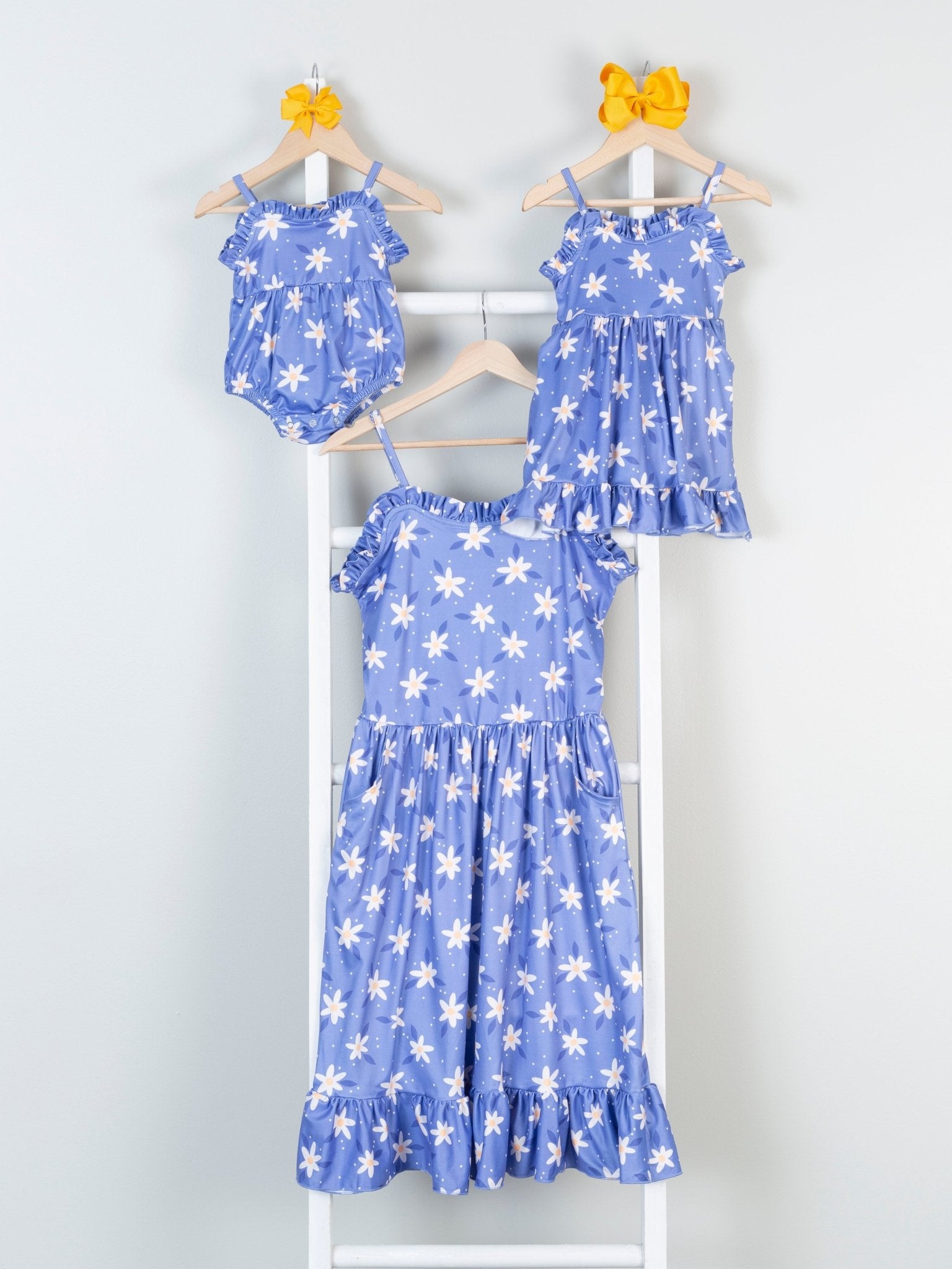 Mom & Me Periwinkle Daisy Tank Dress & Bubble - Marie Nicole Clothing