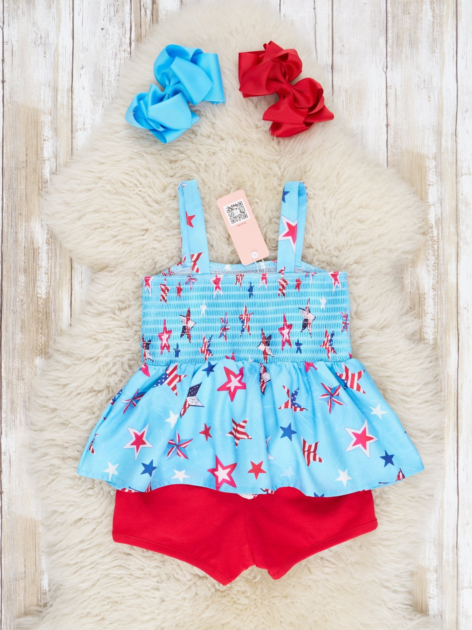 Patriotic Stars Smocked Sequin Outfit - Marie Nicole Clothing