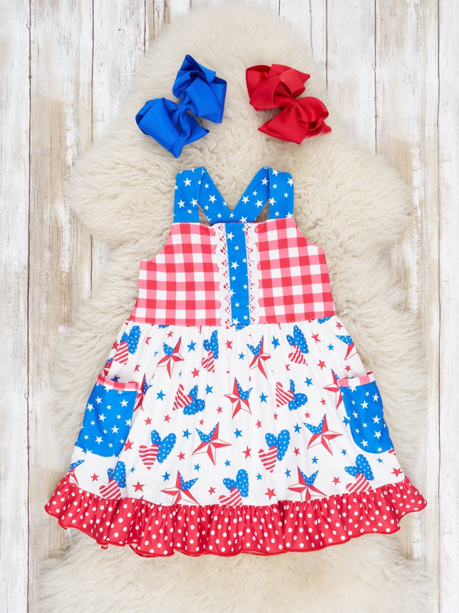 Stars & Stripes Heart Ruffle Dress - Marie Nicole Clothing