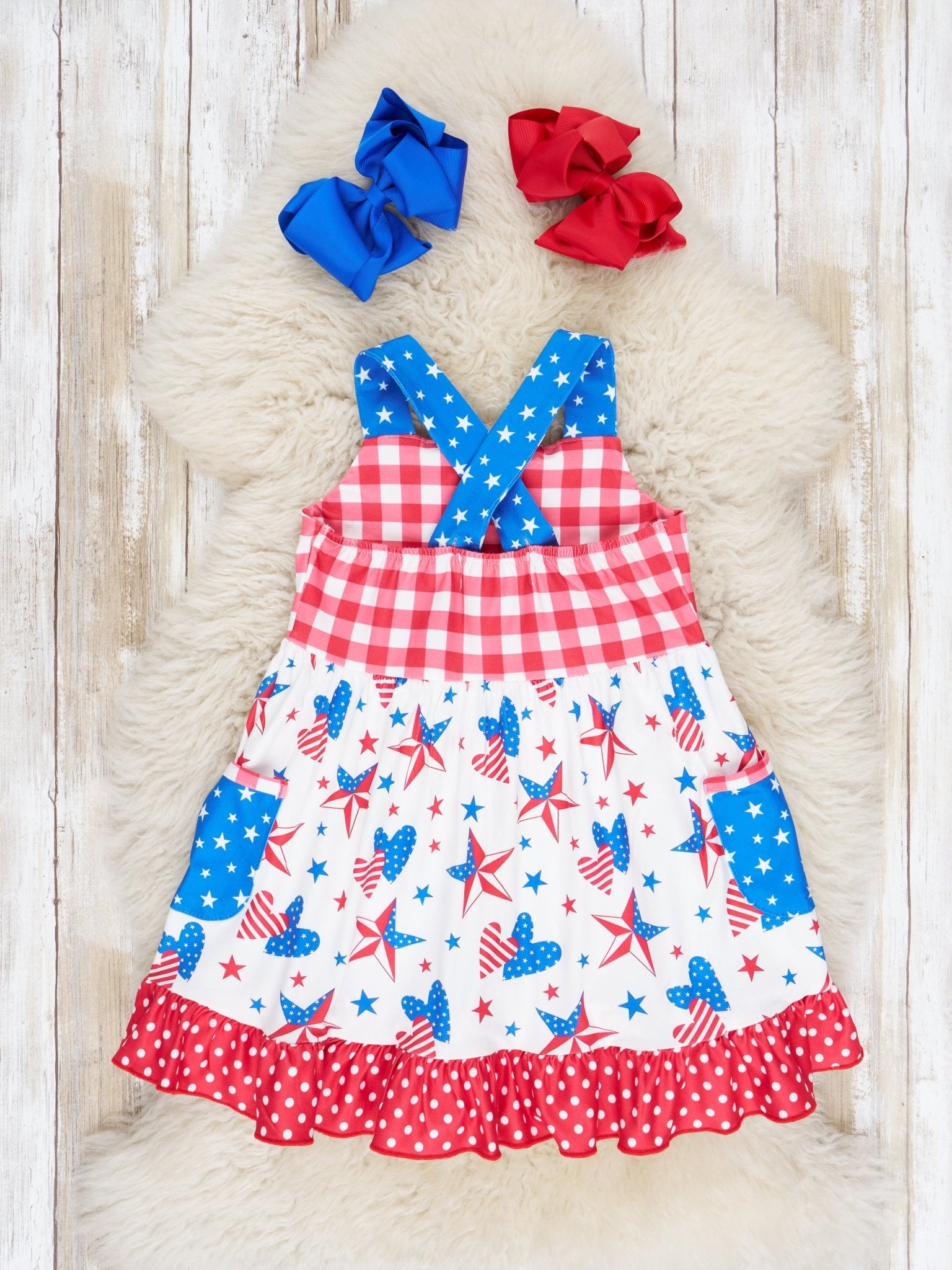 Stars & Stripes Heart Ruffle Dress - Marie Nicole Clothing