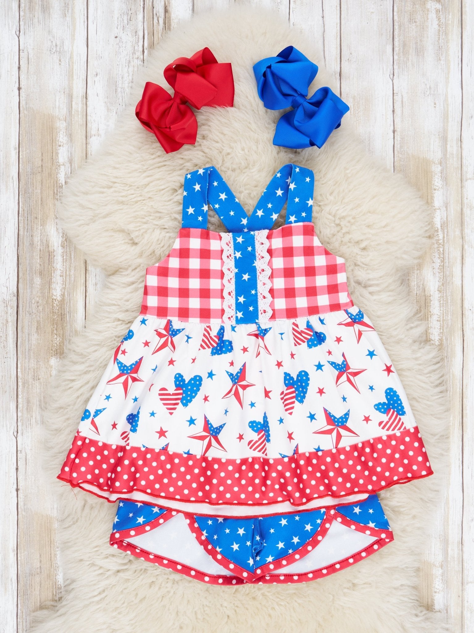 Stars & Stripes Heart Ruffle Outfit - Marie Nicole Clothing