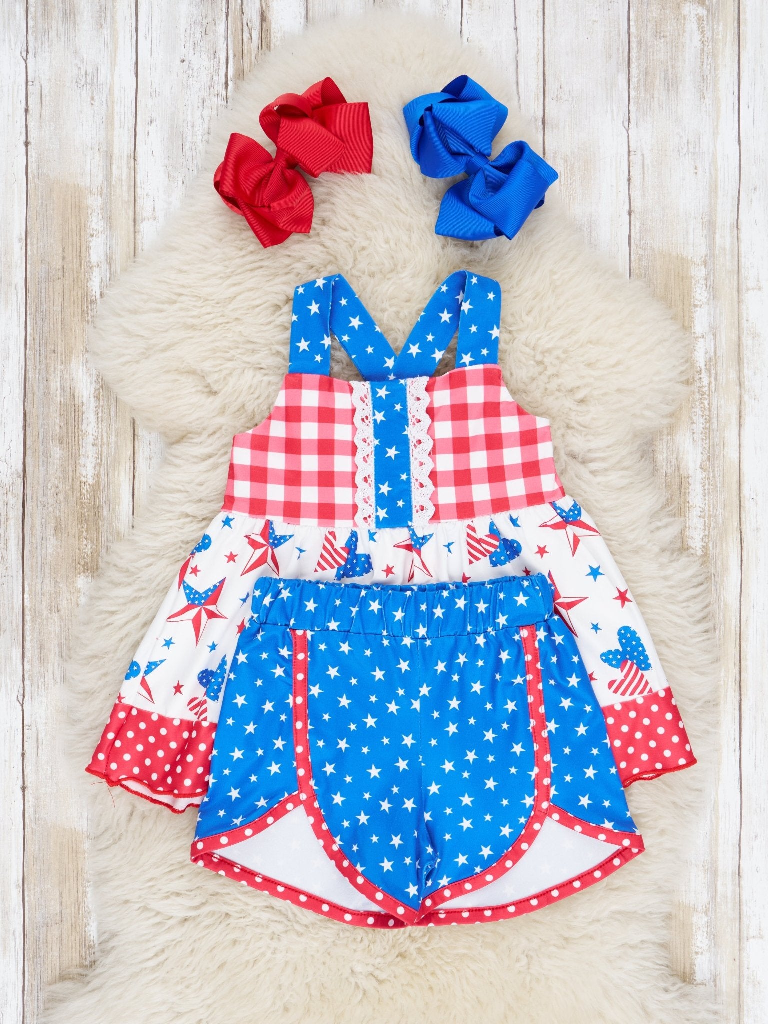 Stars & Stripes Heart Ruffle Outfit - Marie Nicole Clothing