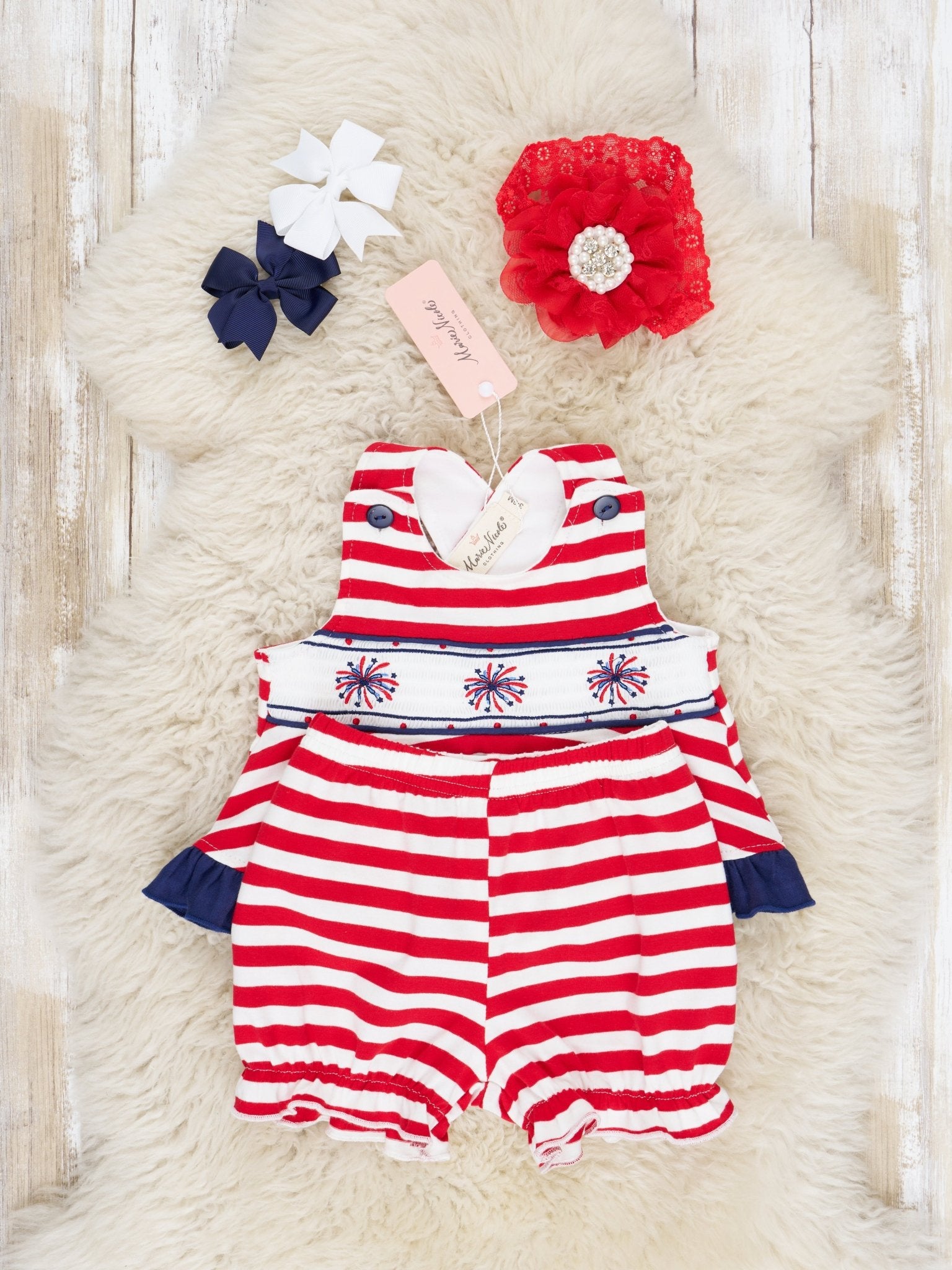 Striped Smocked Firework Bloomers Outfit - Marie Nicole Clothing