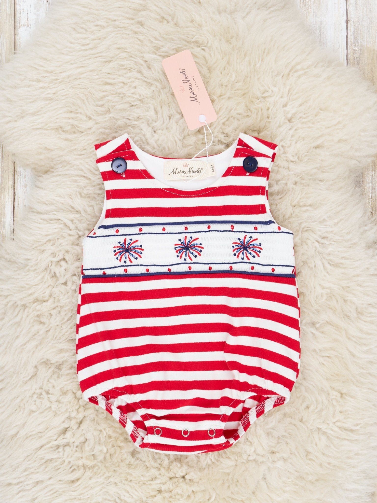 Striped Smocked Firework Romper - Marie Nicole Clothing
