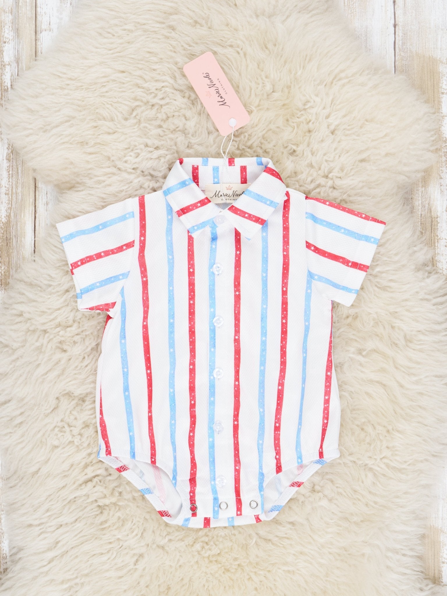 Red White & Blue Striped Polo Romper - Marie Nicole Clothing