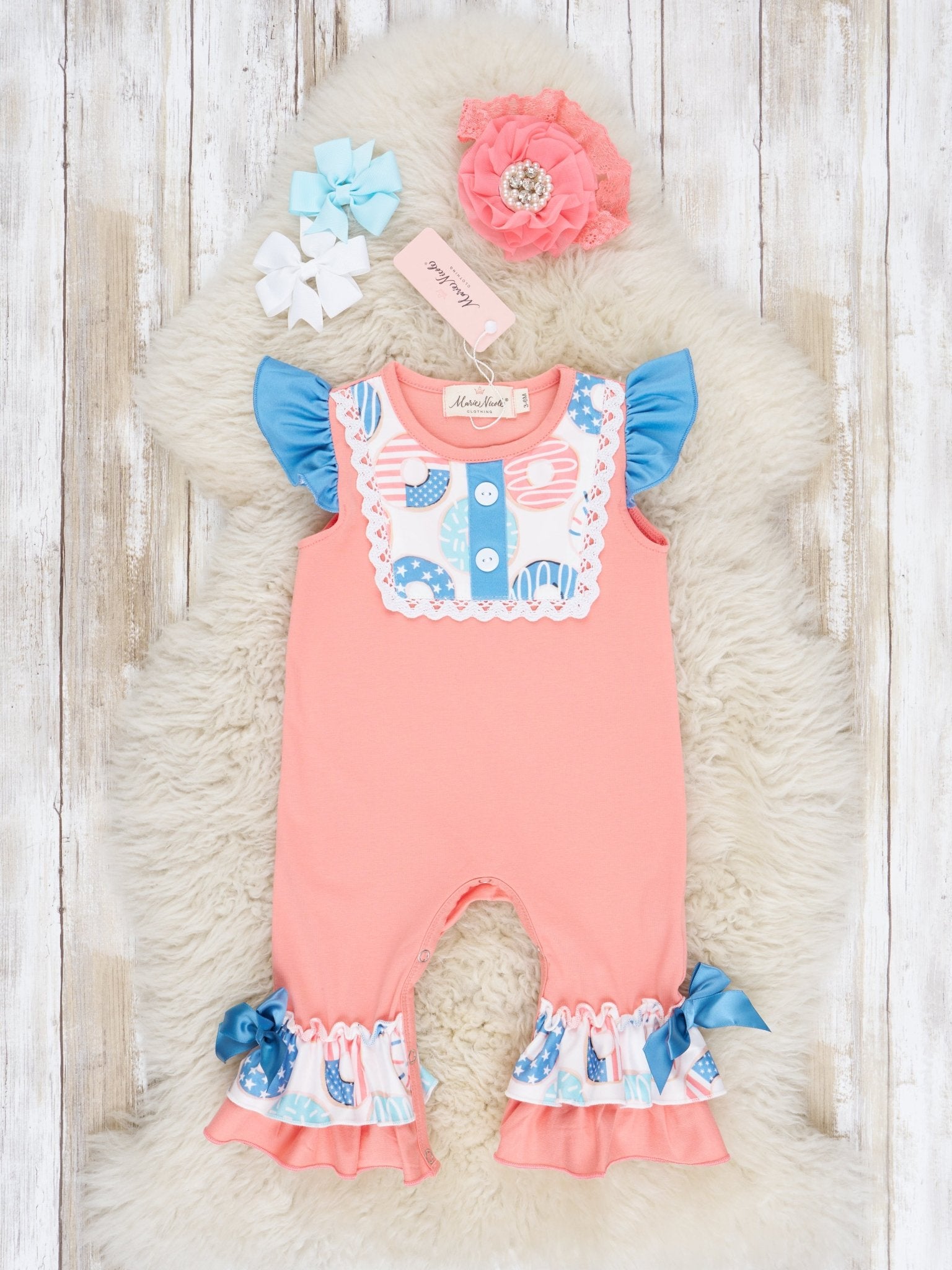 Patriotic Donut Ruffle Romper - Marie Nicole Clothing